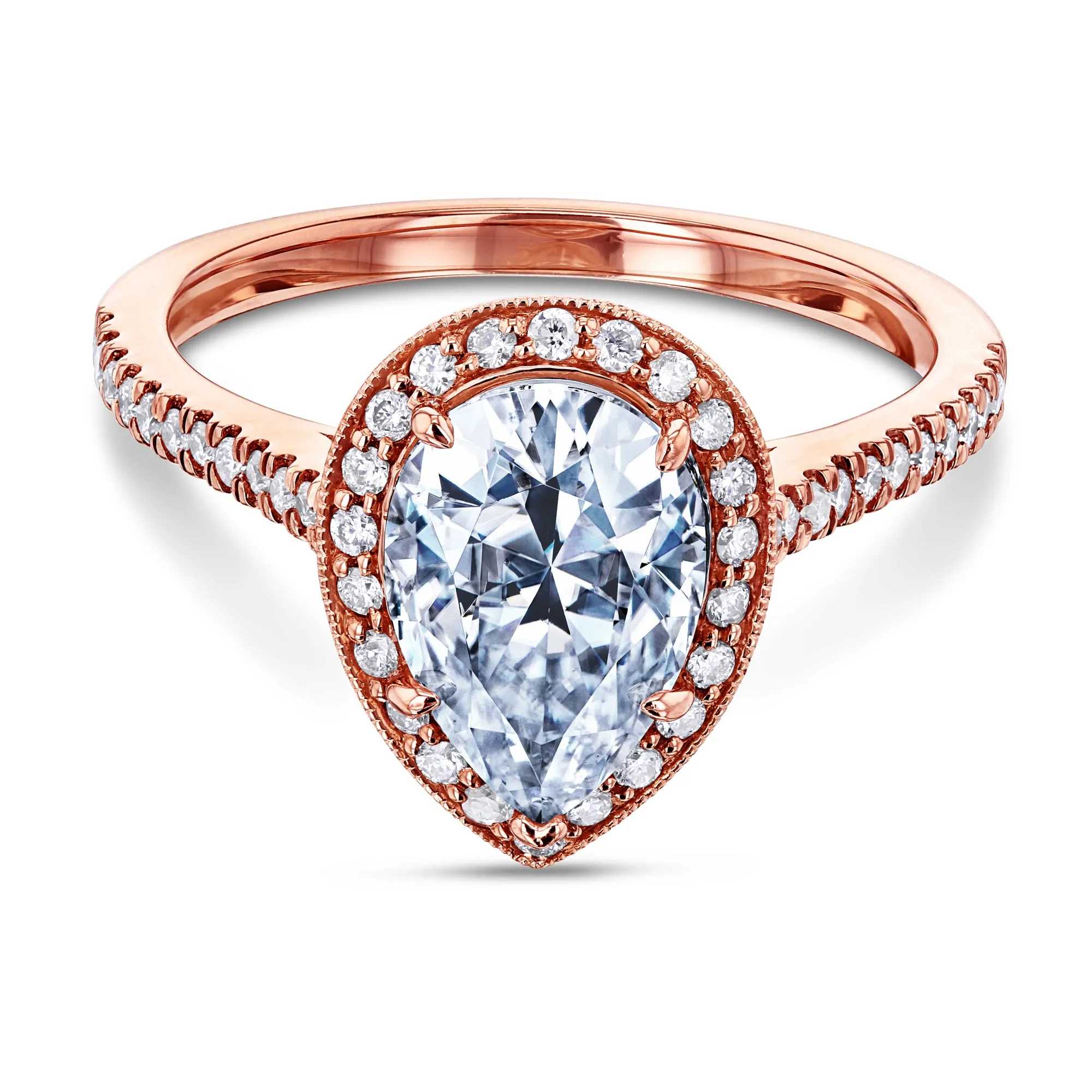 10x7 Pear Moissanite and Diamond Halo, 2-1/2ct.tw