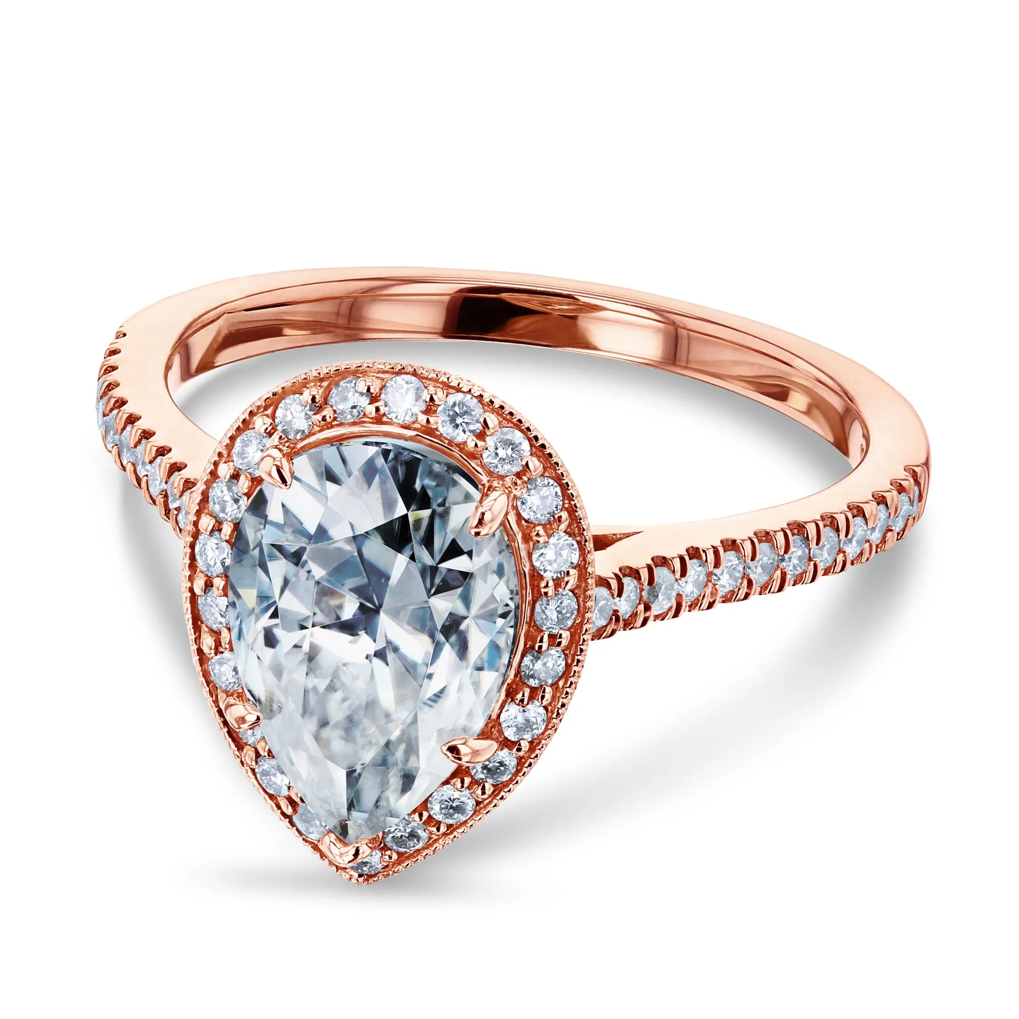 10x7 Pear Moissanite and Diamond Halo, 2-1/2ct.tw