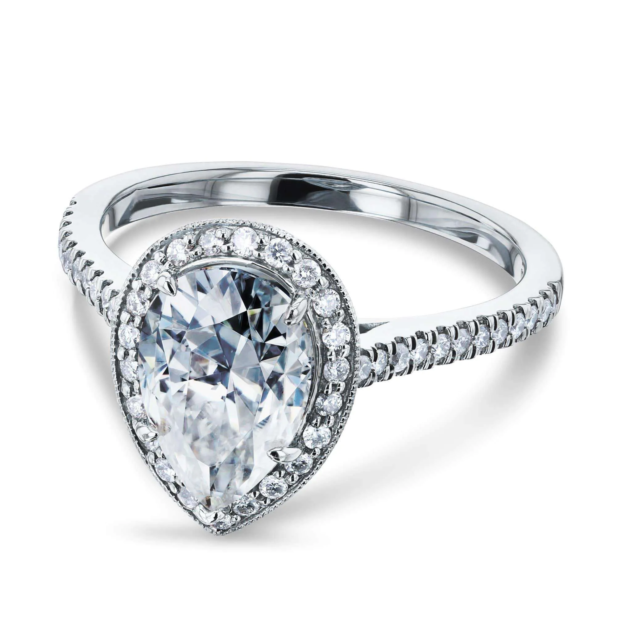 10x7 Pear Moissanite and Diamond Halo, 2-1/2ct.tw