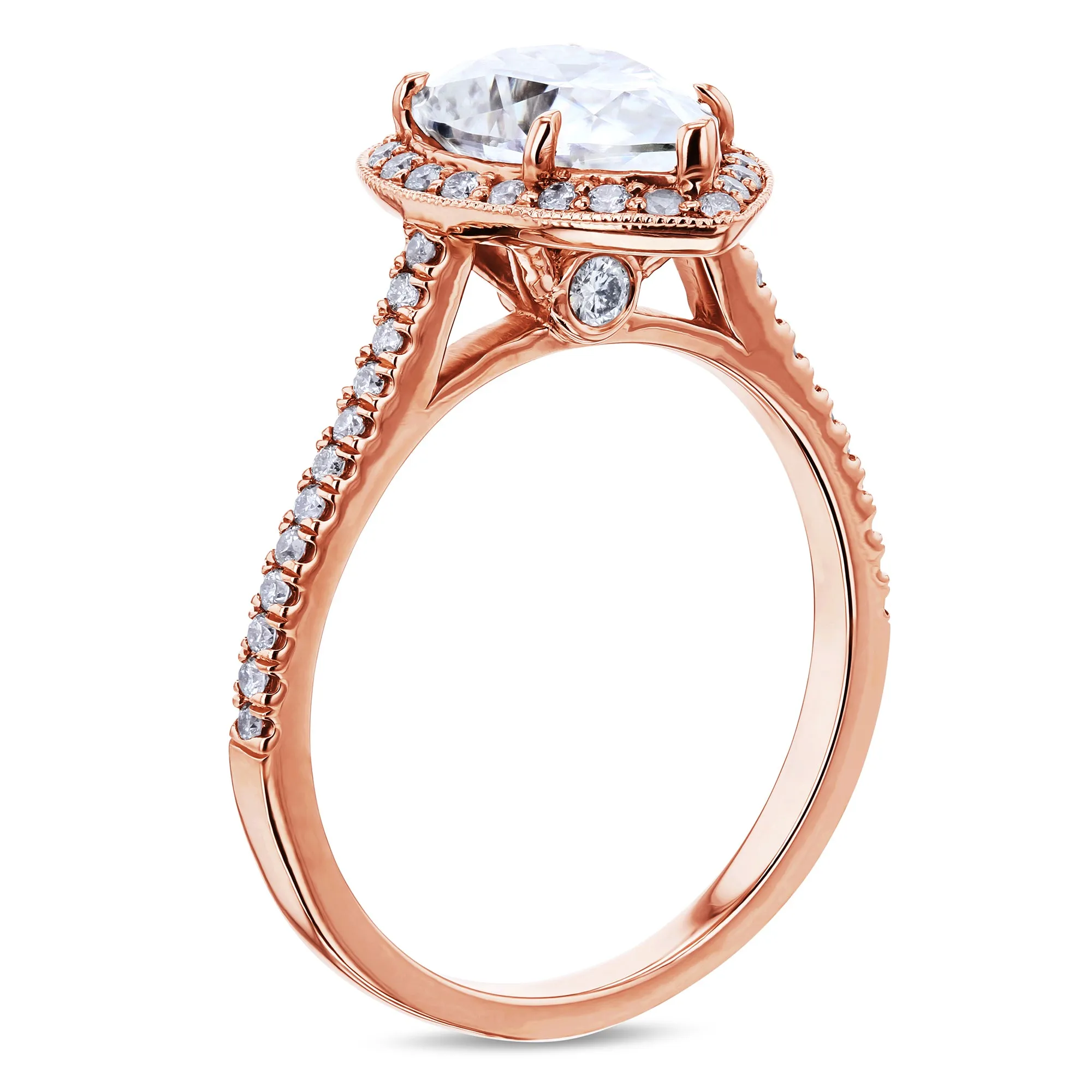 10x7 Pear Moissanite and Diamond Halo, 2-1/2ct.tw