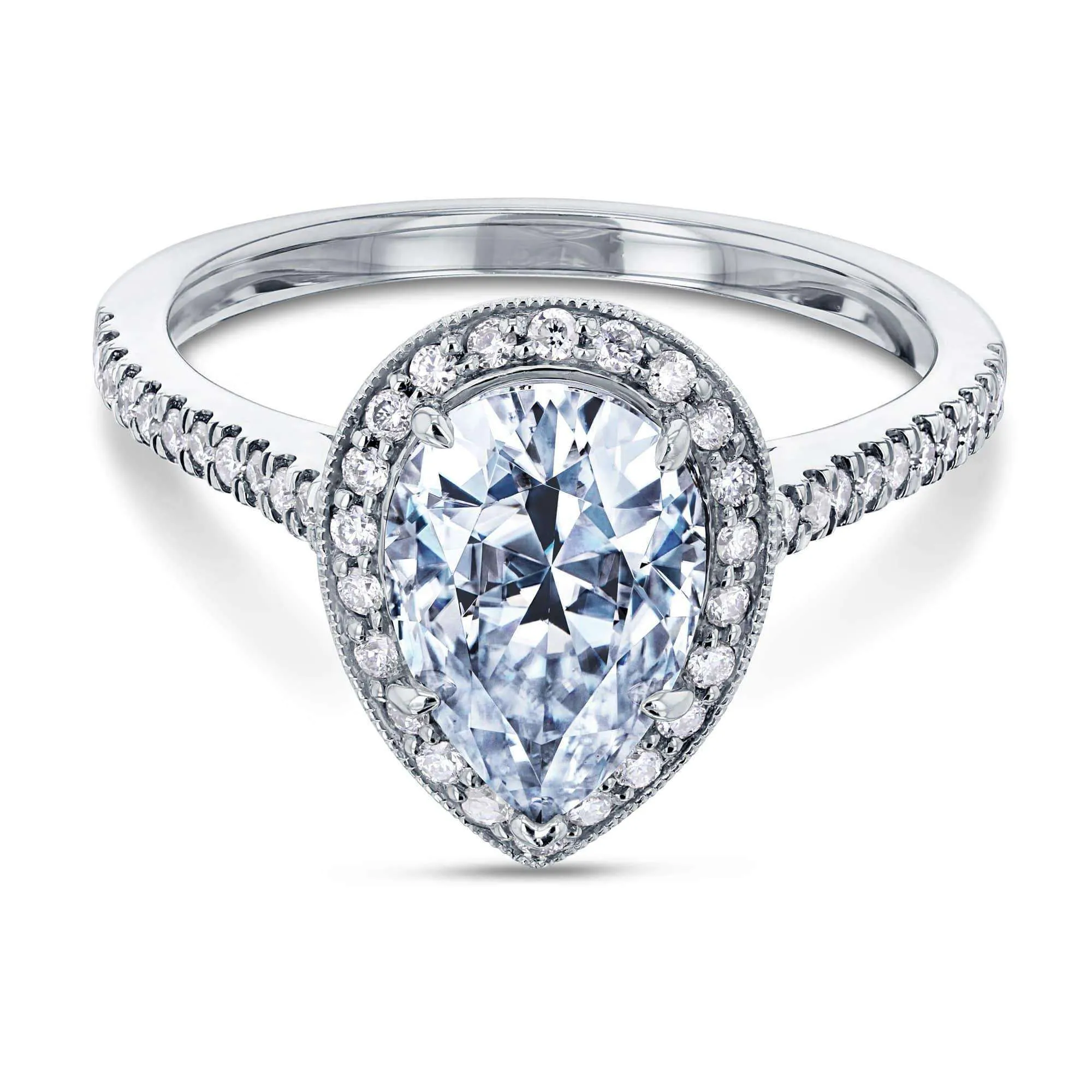 10x7 Pear Moissanite and Diamond Halo, 2-1/2ct.tw