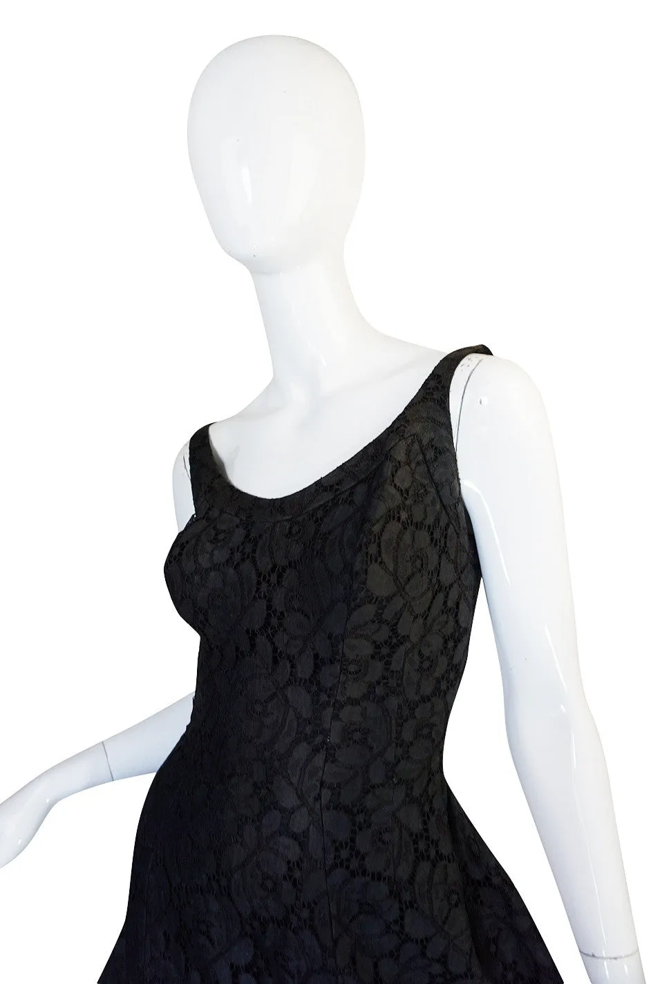 1950s Black Lace Suzy Perette Flared Back Skirt Dress