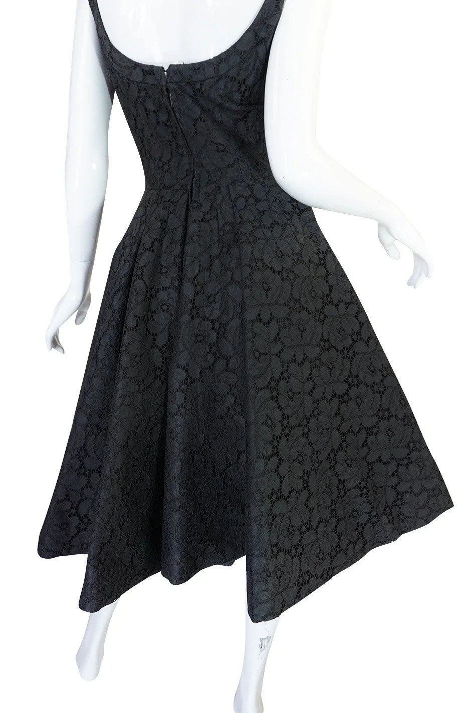 1950s Black Lace Suzy Perette Flared Back Skirt Dress