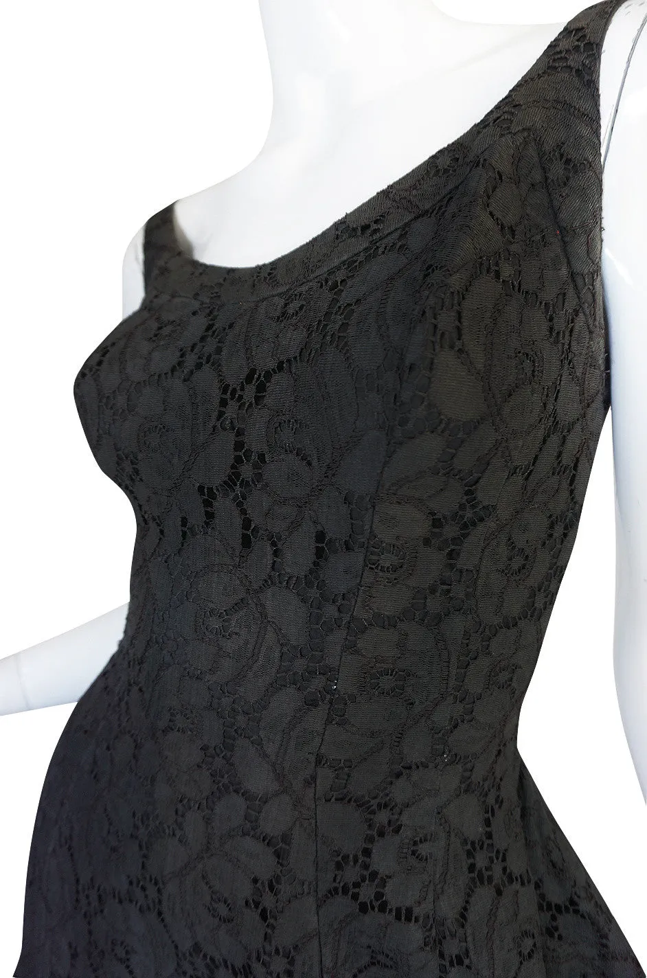 1950s Black Lace Suzy Perette Flared Back Skirt Dress