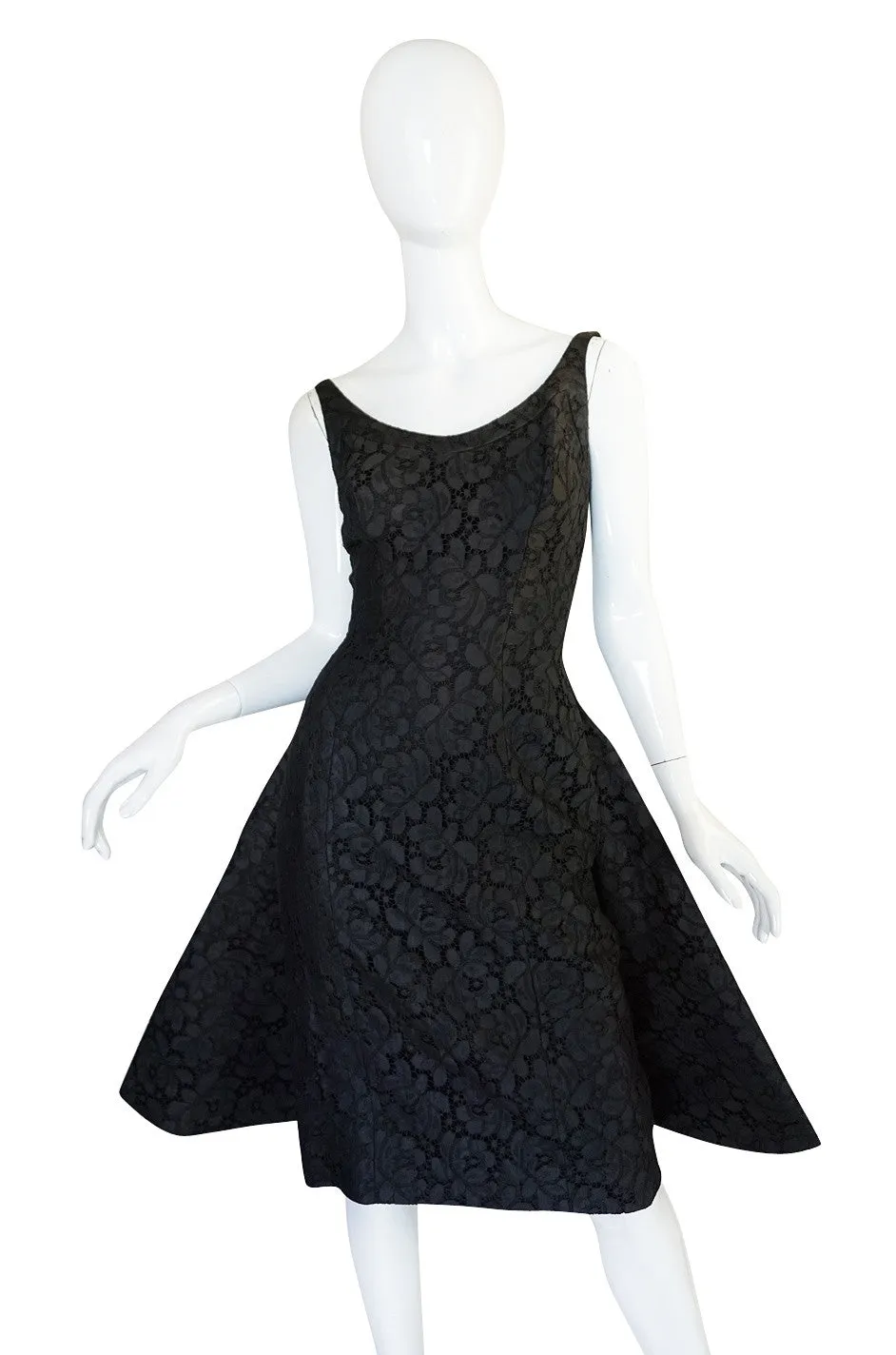 1950s Black Lace Suzy Perette Flared Back Skirt Dress