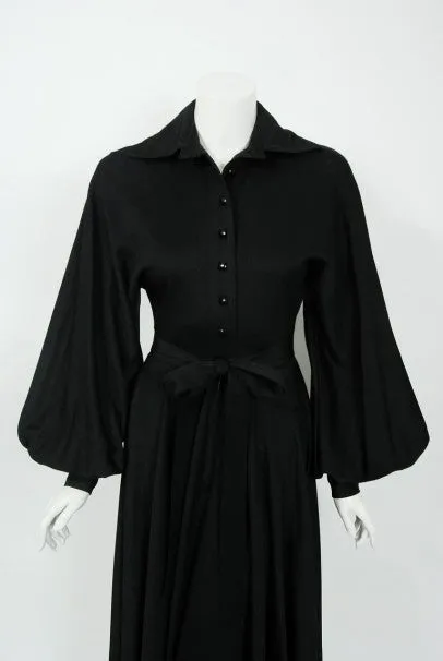 1973 Jean Varon Documented 'Cobweb' Spider Novelty Jersey Billow-Sleeve Dress