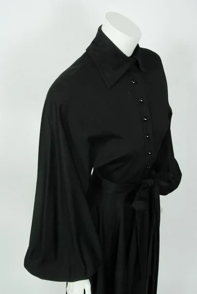 1973 Jean Varon Documented 'Cobweb' Spider Novelty Jersey Billow-Sleeve Dress