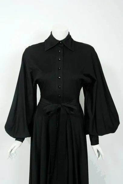 1973 Jean Varon Documented 'Cobweb' Spider Novelty Jersey Billow-Sleeve Dress
