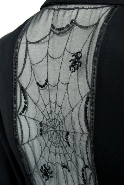 1973 Jean Varon Documented 'Cobweb' Spider Novelty Jersey Billow-Sleeve Dress