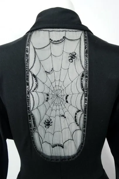 1973 Jean Varon Documented 'Cobweb' Spider Novelty Jersey Billow-Sleeve Dress