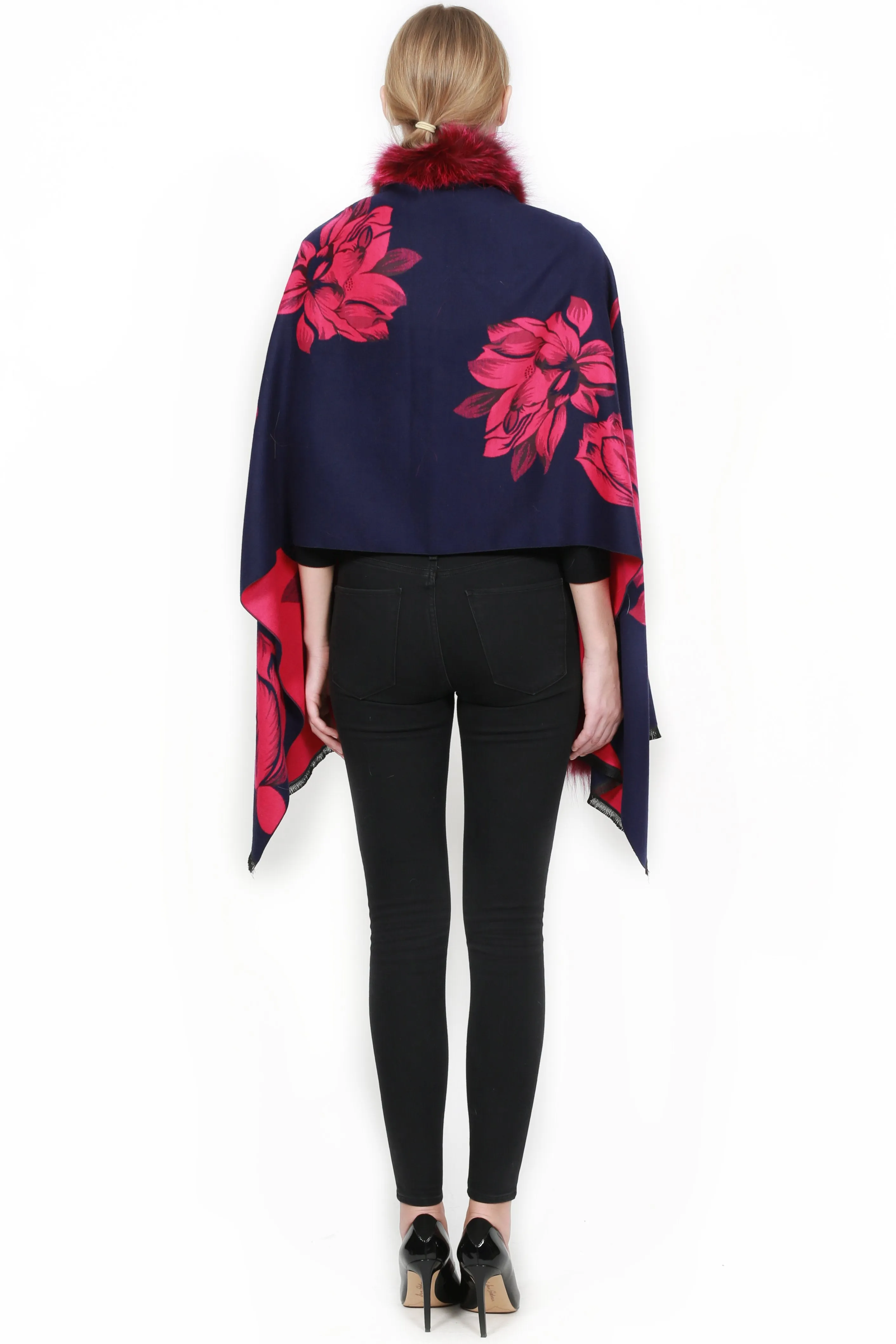 Luxurious Cashmere Wrap with Fur Trim - ADUR Printed Design