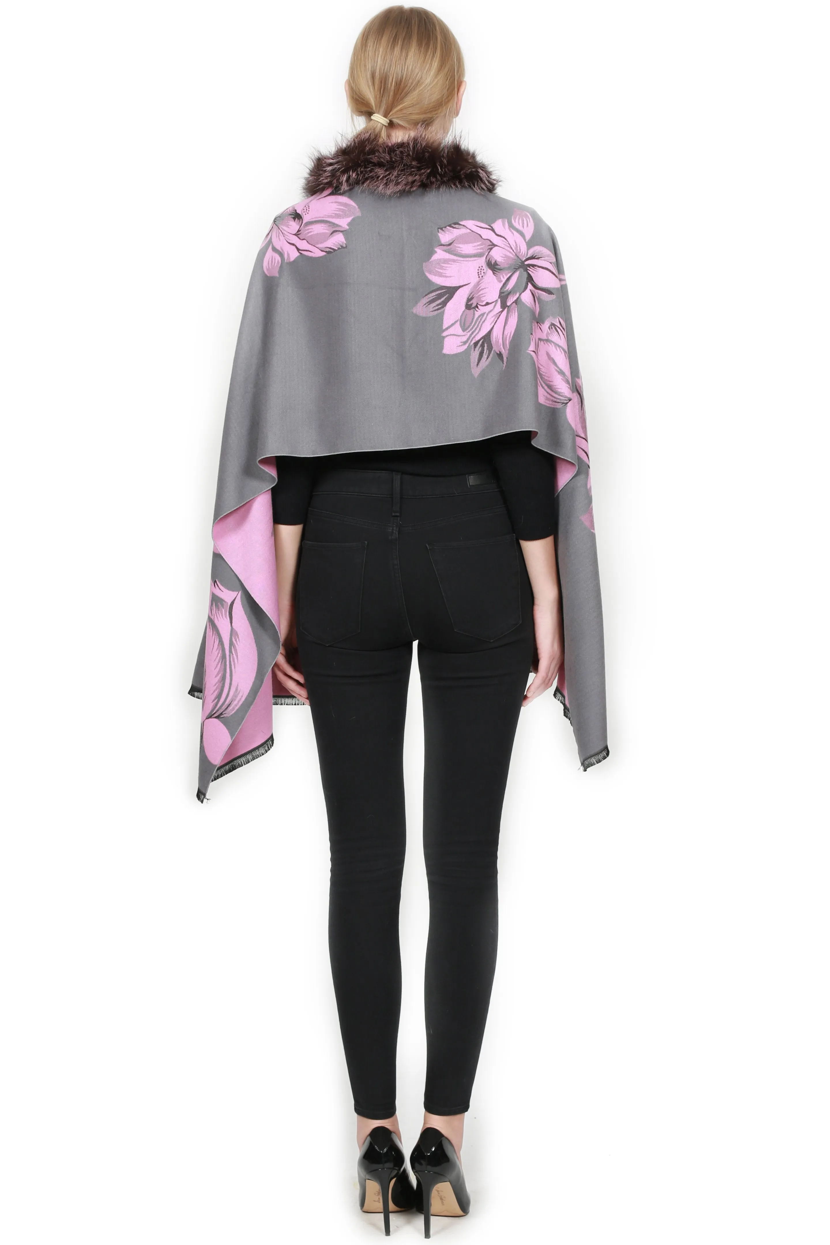 Luxurious Cashmere Wrap with Fur Trim - ADUR Printed Design
