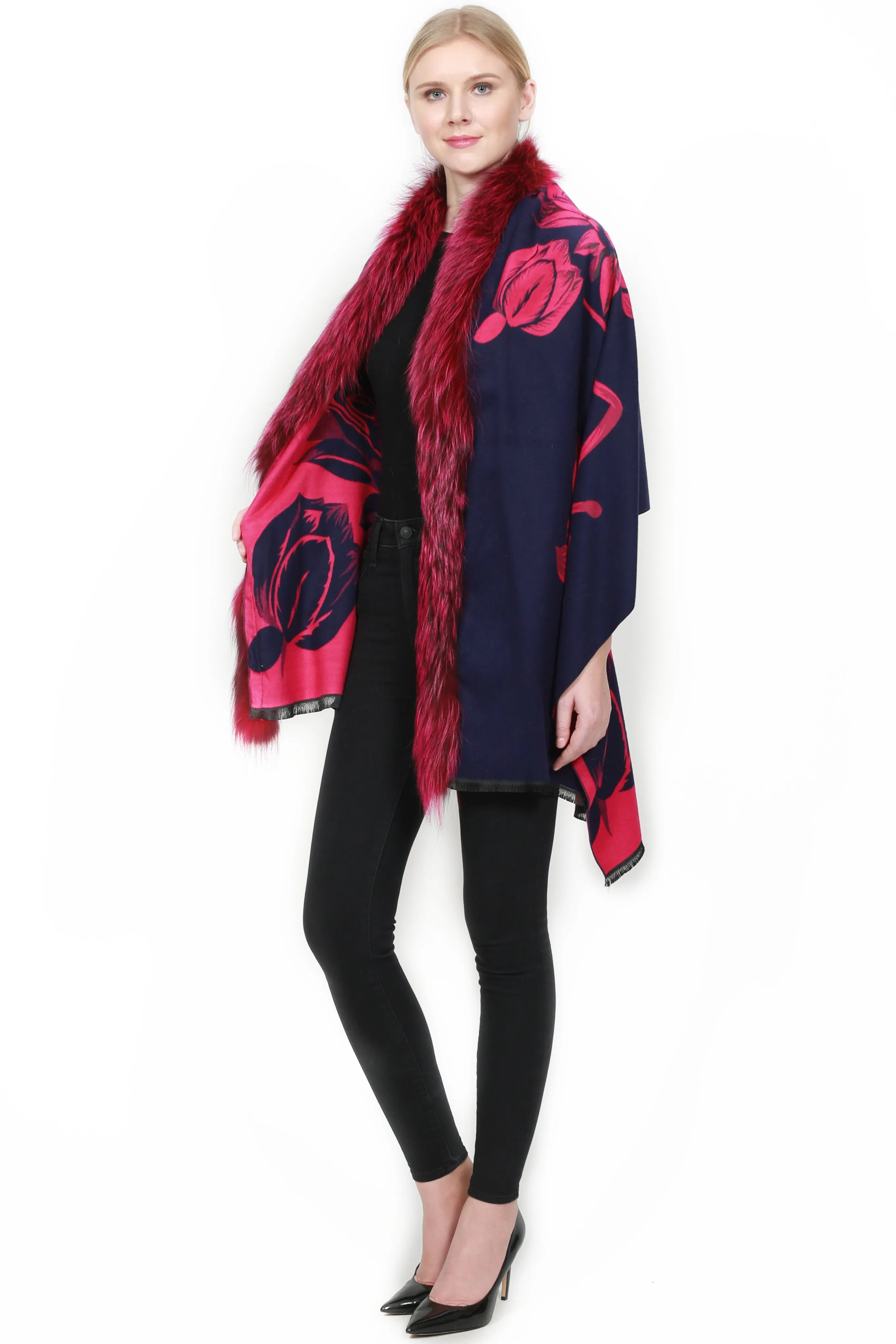 Luxurious Cashmere Wrap with Fur Trim - ADUR Printed Design