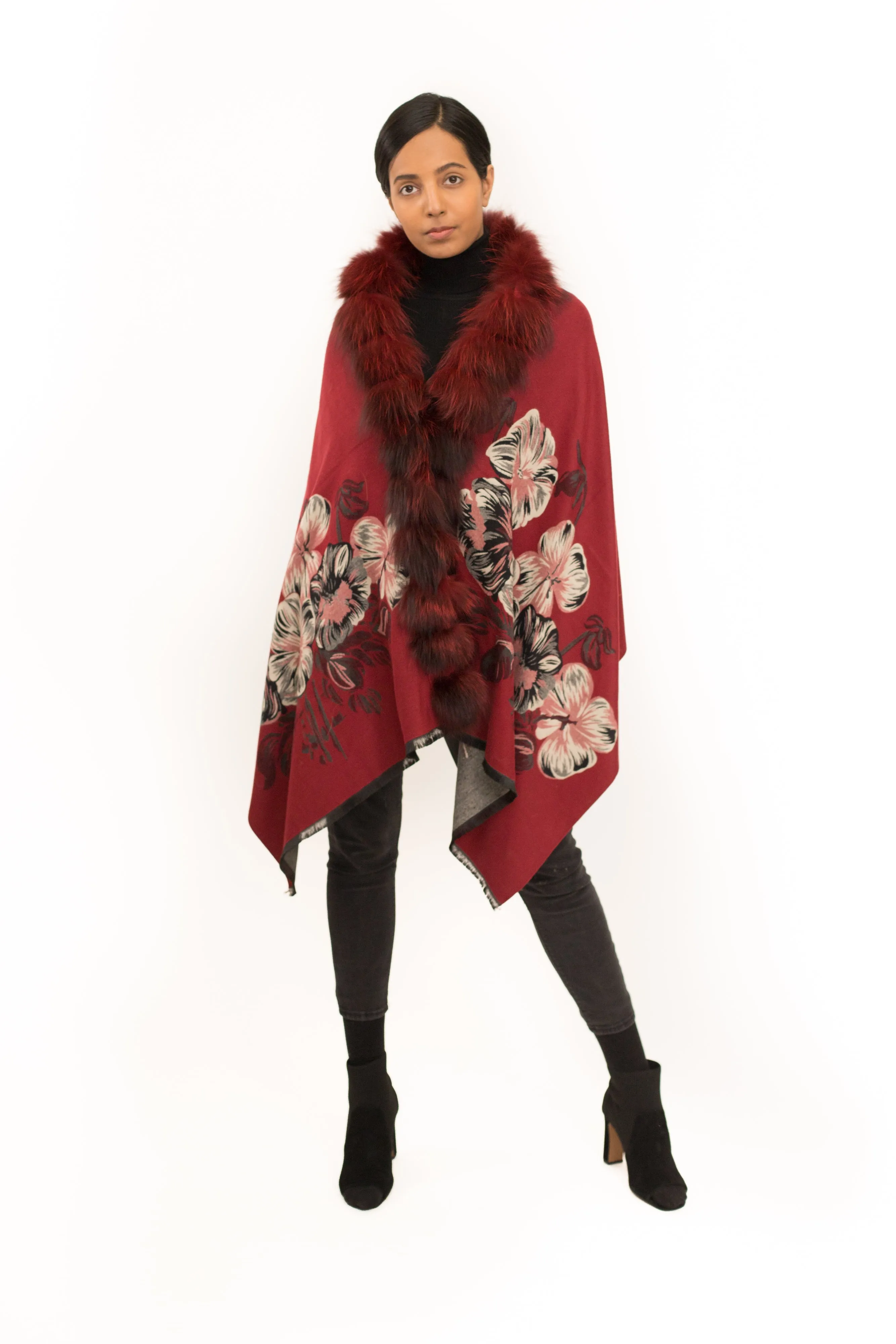 Luxurious Cashmere Wrap with Fur Trim - ADUR Printed Design
