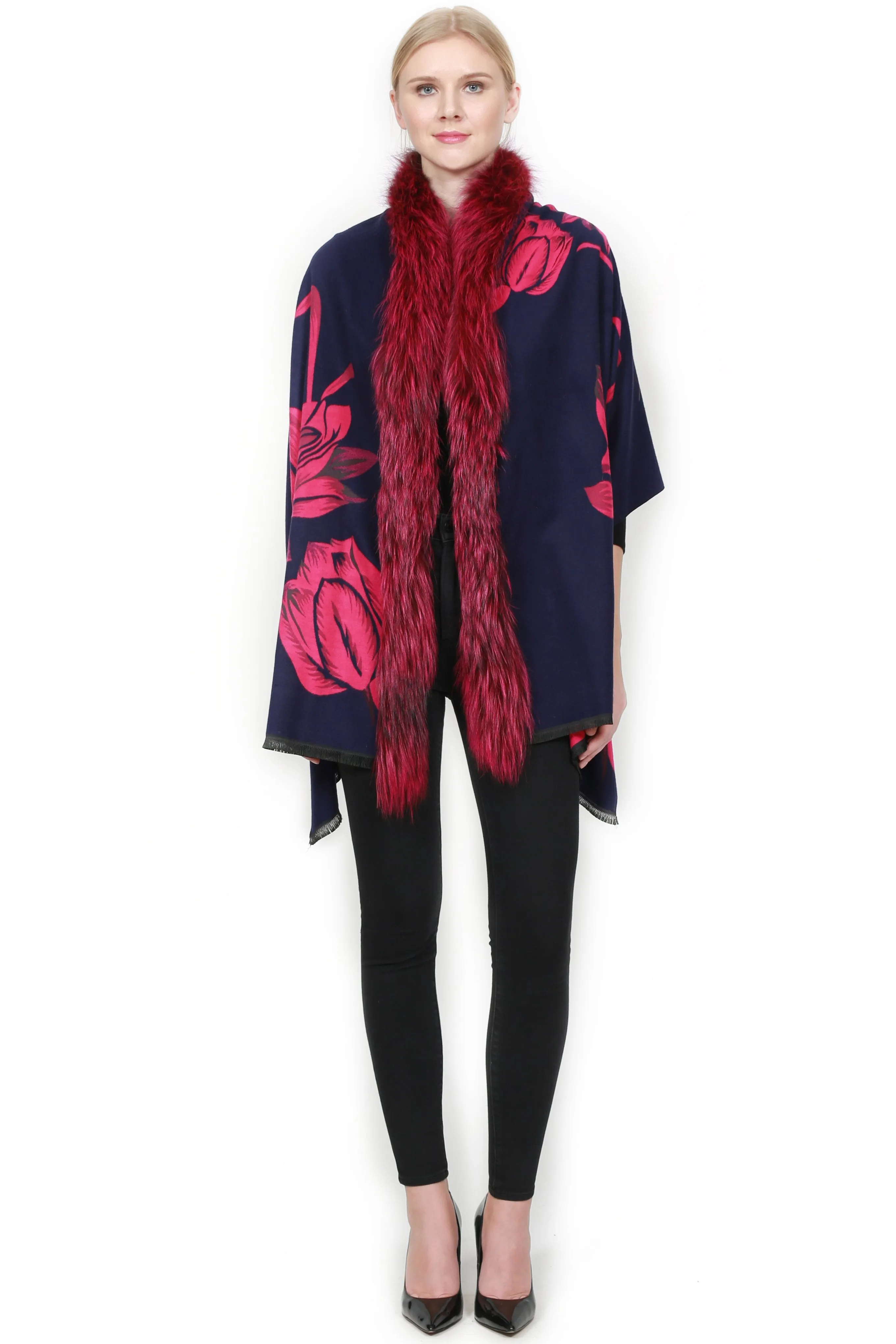 Luxurious Cashmere Wrap with Fur Trim - ADUR Printed Design