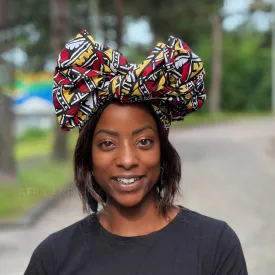 African Black yellow / bordeaux Bogolan / mud cloth headwrap