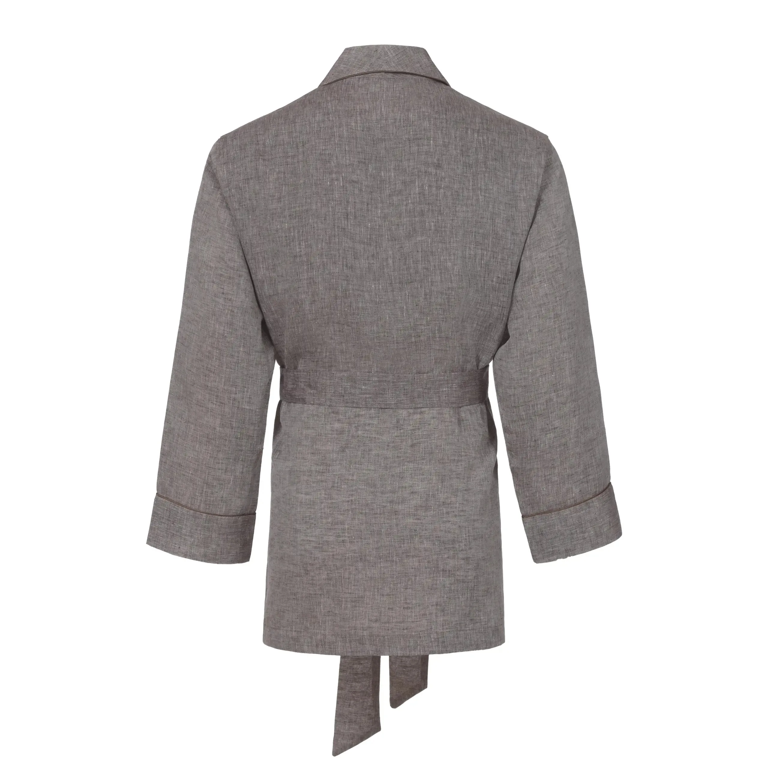 Belted Short Robe in Brown Melange