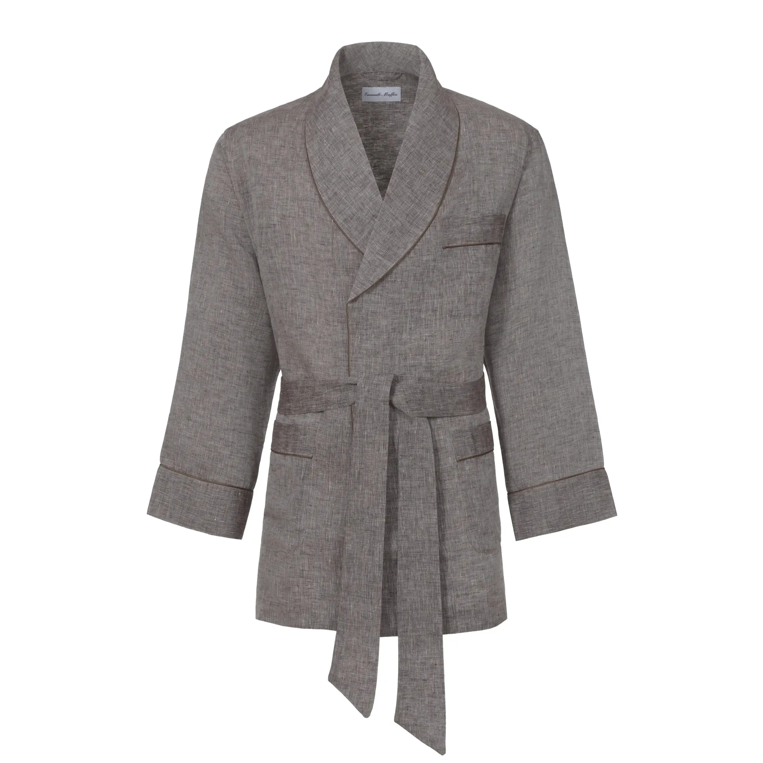 Belted Short Robe in Brown Melange