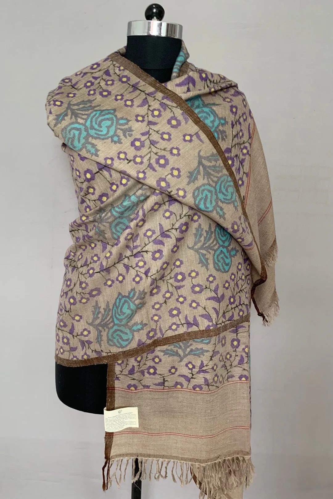 Benafsha Beaver Kani Floral Jamavar Pashmina Shawl