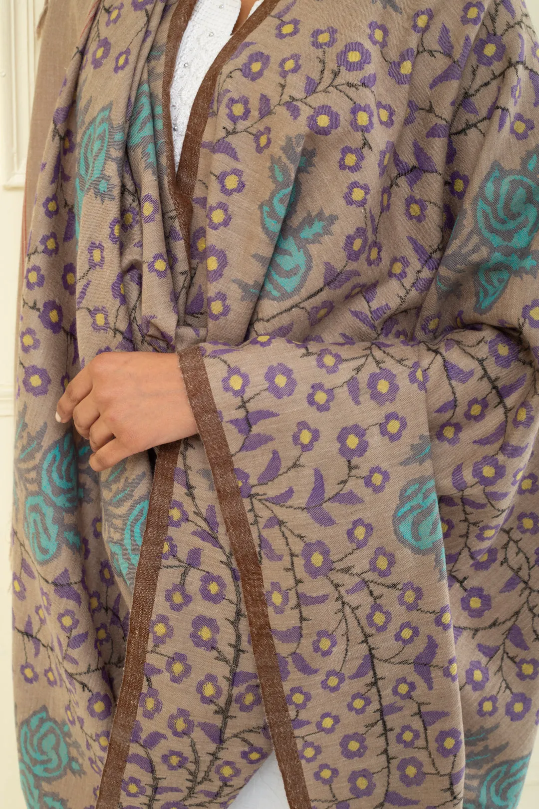 Benafsha Beaver Kani Floral Jamavar Pashmina Shawl