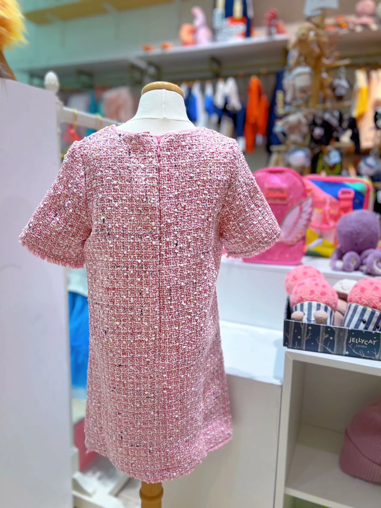 Billieblush Girls Pink Bouclé Tweed Dress