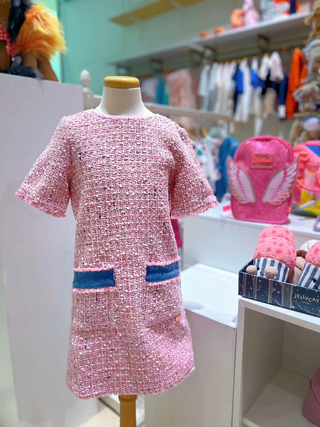 Billieblush Girls Pink Bouclé Tweed Dress