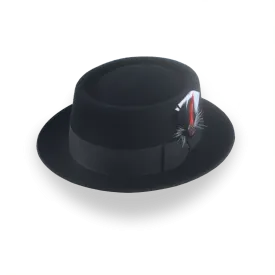 Black Porkpie Hat with Feather in Premium Wool Felt | The Jazzist