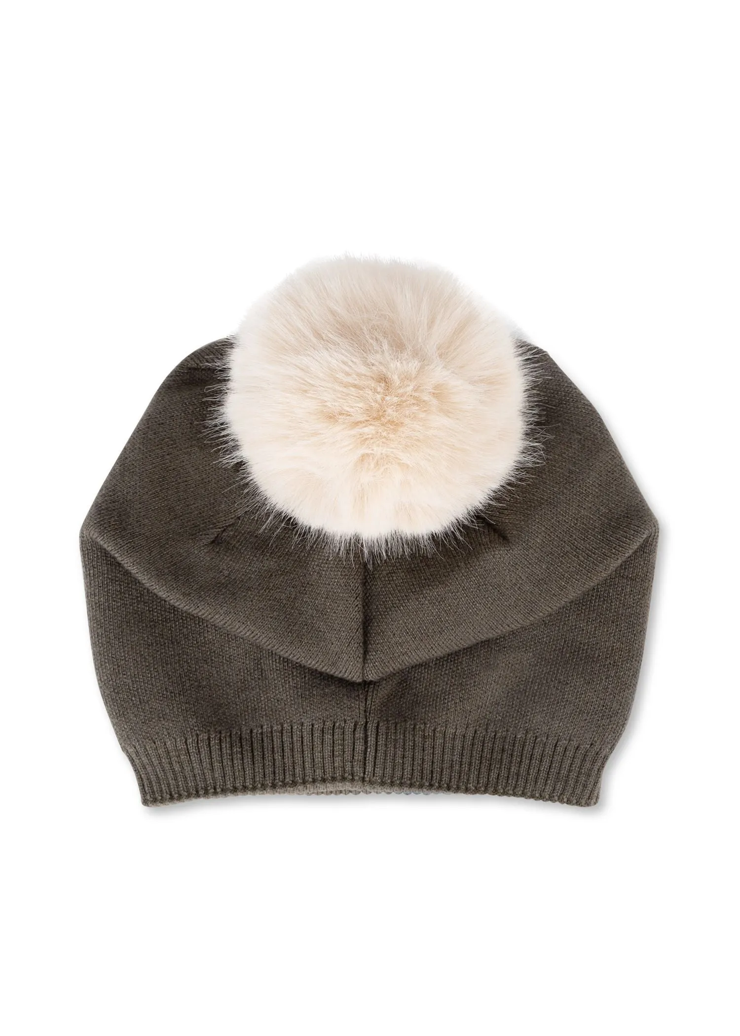Brooklyn Beanie Army/Beige Faux Fur Pom