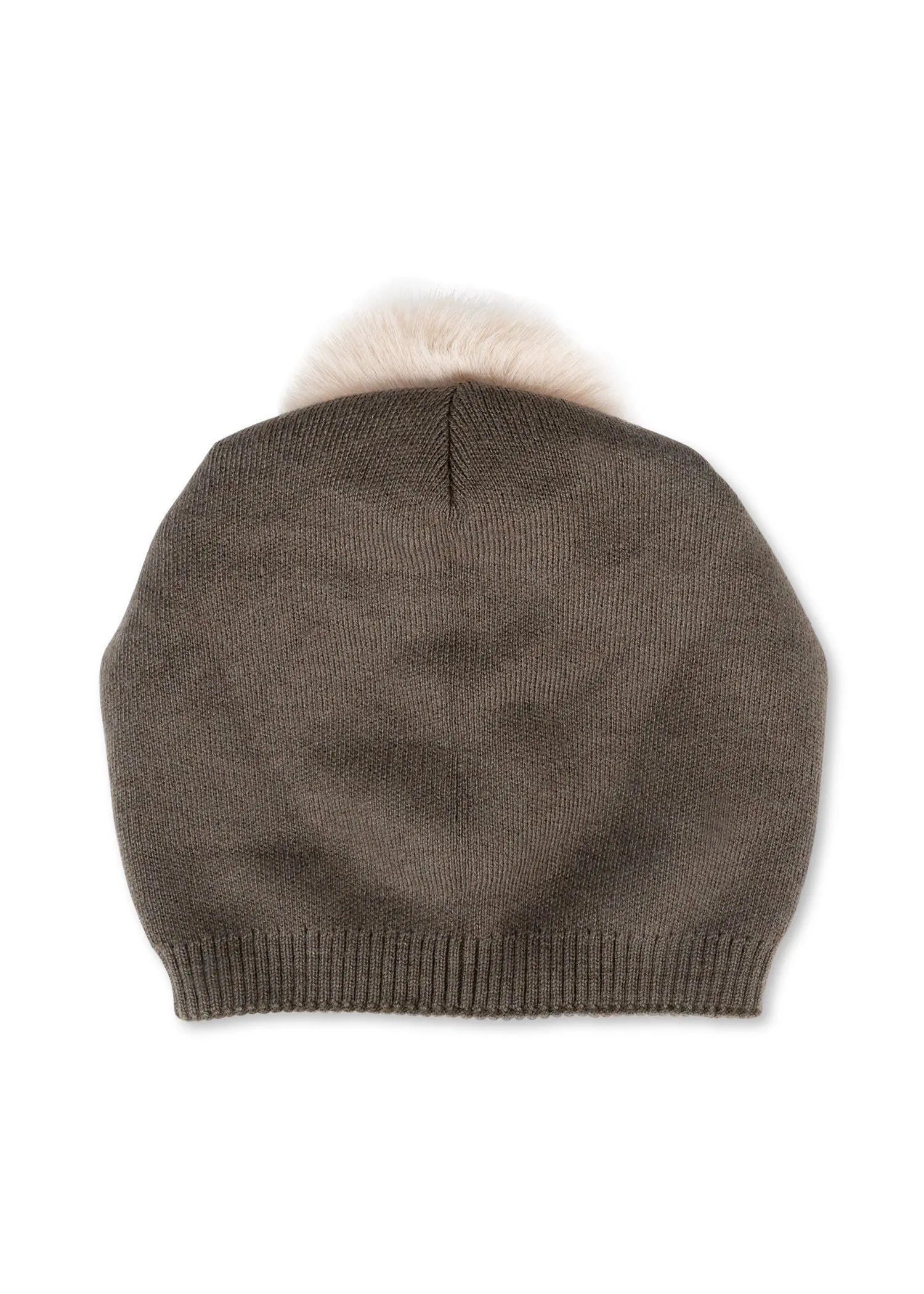 Brooklyn Beanie Army/Beige Faux Fur Pom