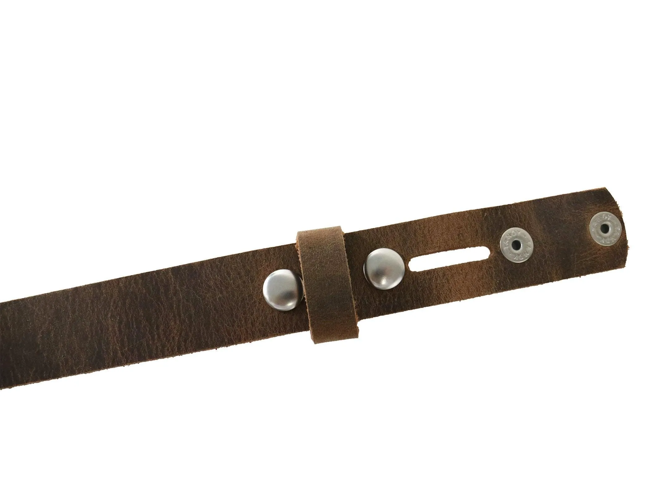 Brown Crazy Horse Buffalo Leather Belt Blank With Snaps & Matching Keeper, 48"-60"  Length, Choice of Snap Color