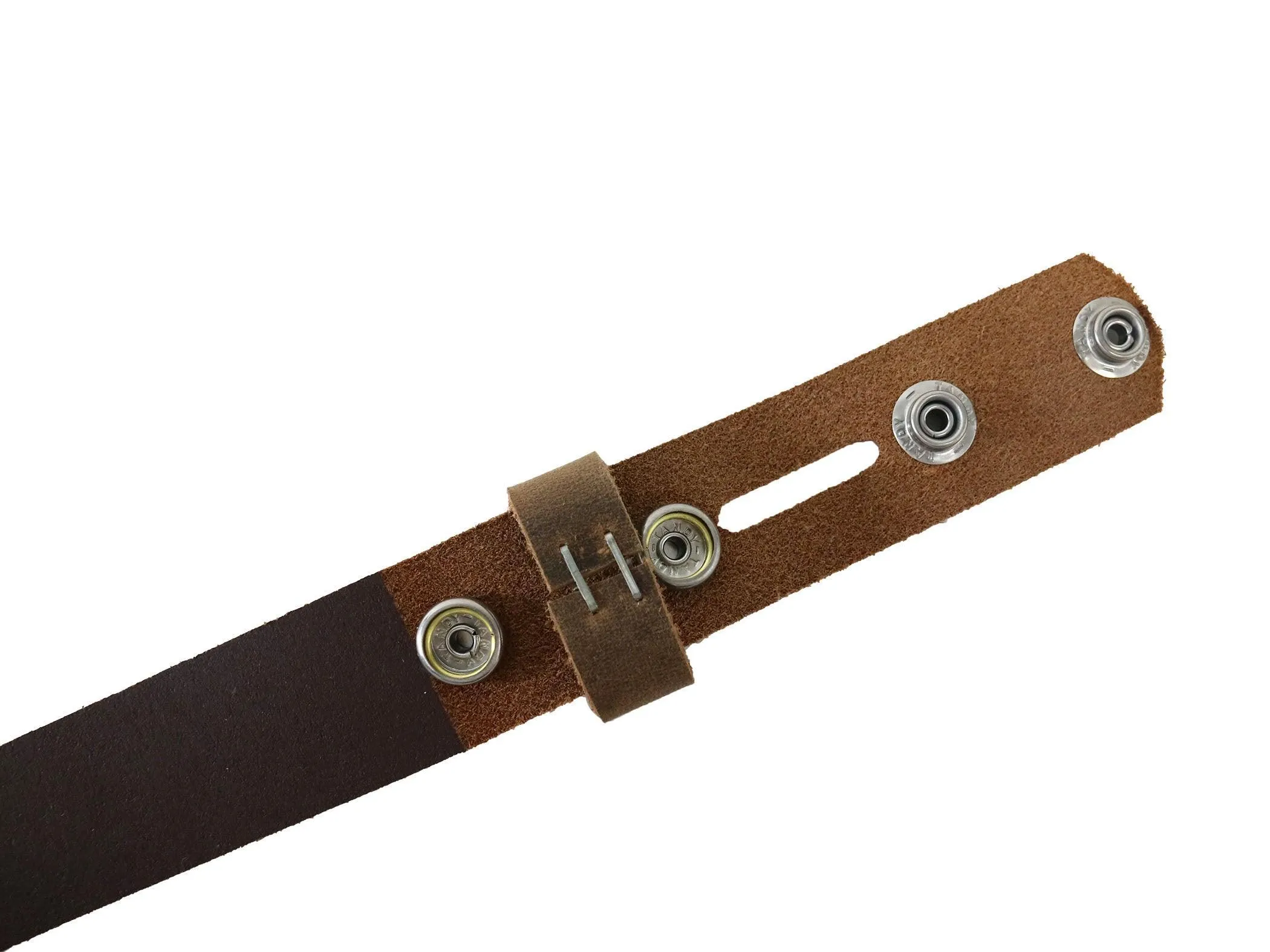 Brown Crazy Horse Buffalo Leather Belt Blank With Snaps & Matching Keeper, 48"-60"  Length, Choice of Snap Color