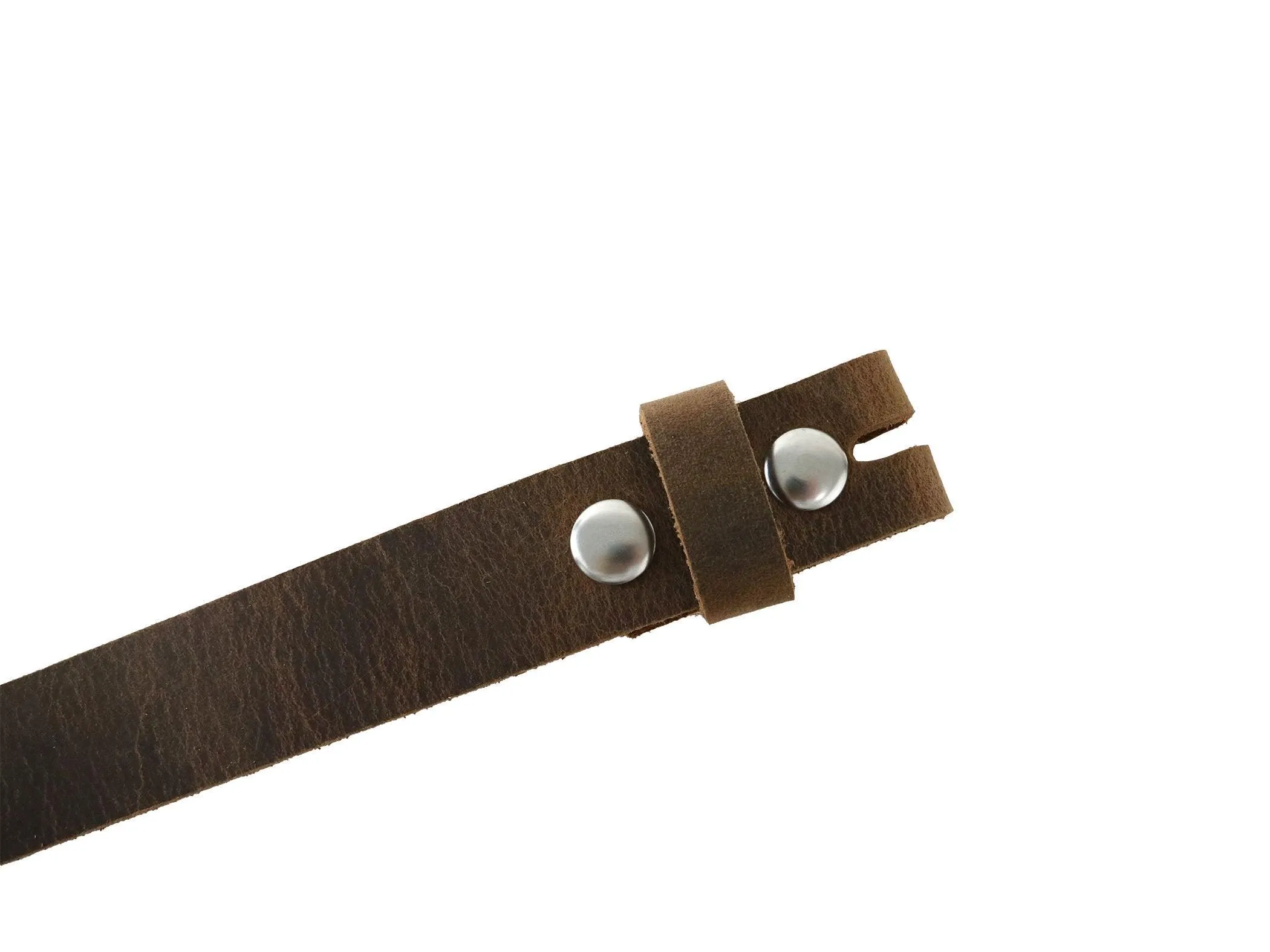 Brown Crazy Horse Buffalo Leather Belt Blank With Snaps & Matching Keeper, 48"-60"  Length, Choice of Snap Color