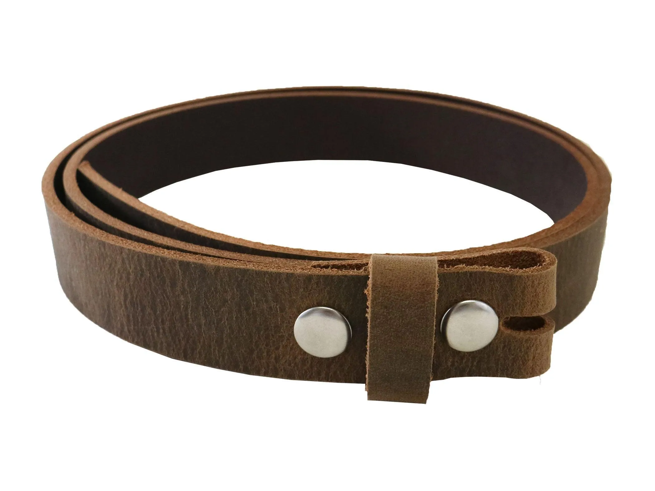 Brown Crazy Horse Buffalo Leather Belt Blank With Snaps & Matching Keeper, 48"-60"  Length, Choice of Snap Color