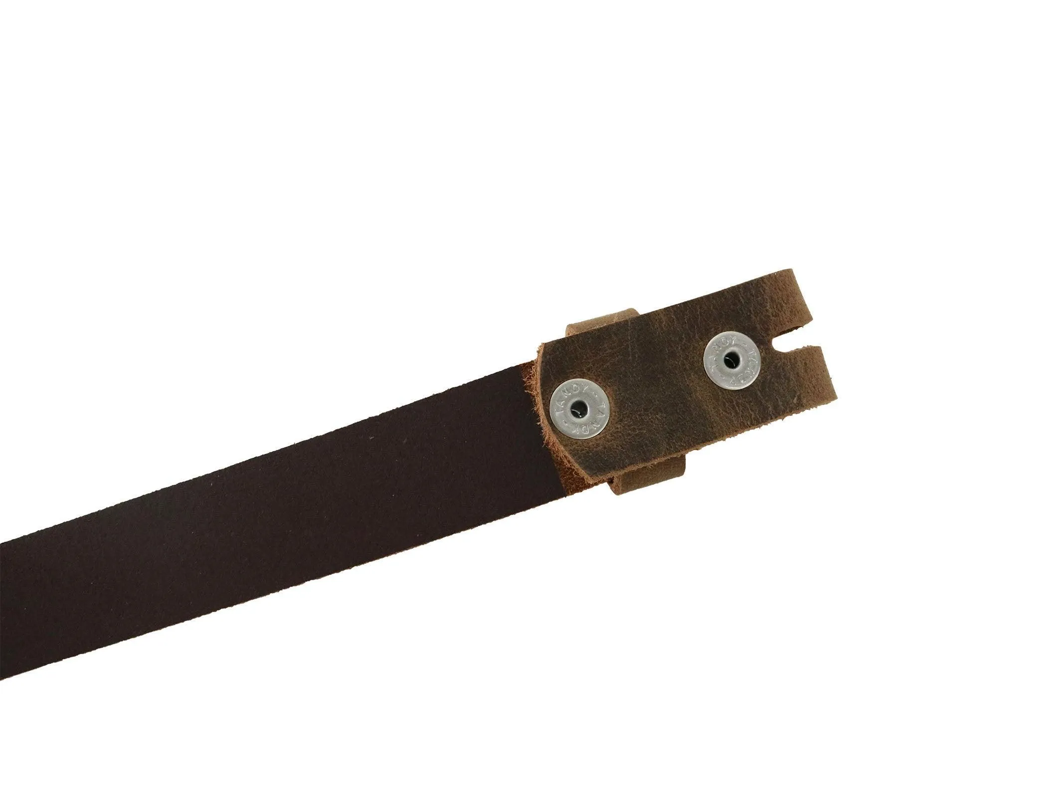 Brown Crazy Horse Buffalo Leather Belt Blank With Snaps & Matching Keeper, 48"-60"  Length, Choice of Snap Color