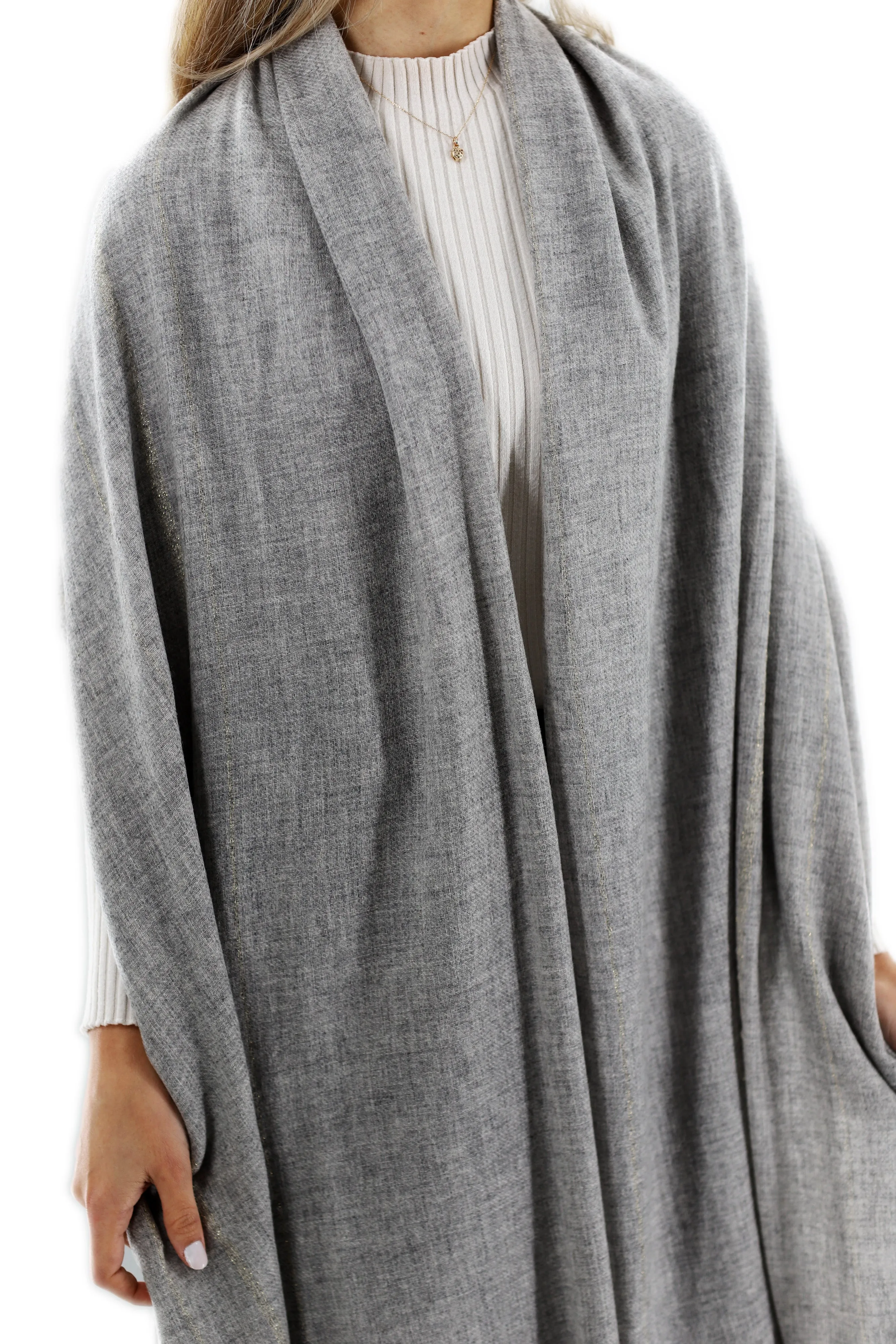 Cashmere Blend Scarf with Fringes - Grey 26x80 in