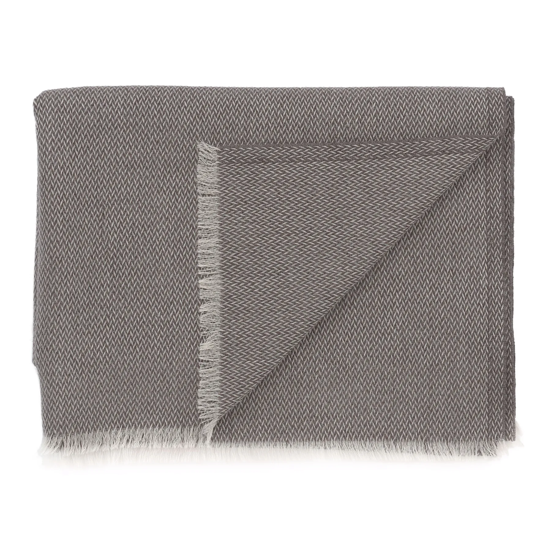 Cashmere, Wool and Silk-Blend Herringbone Scarf in Taupe