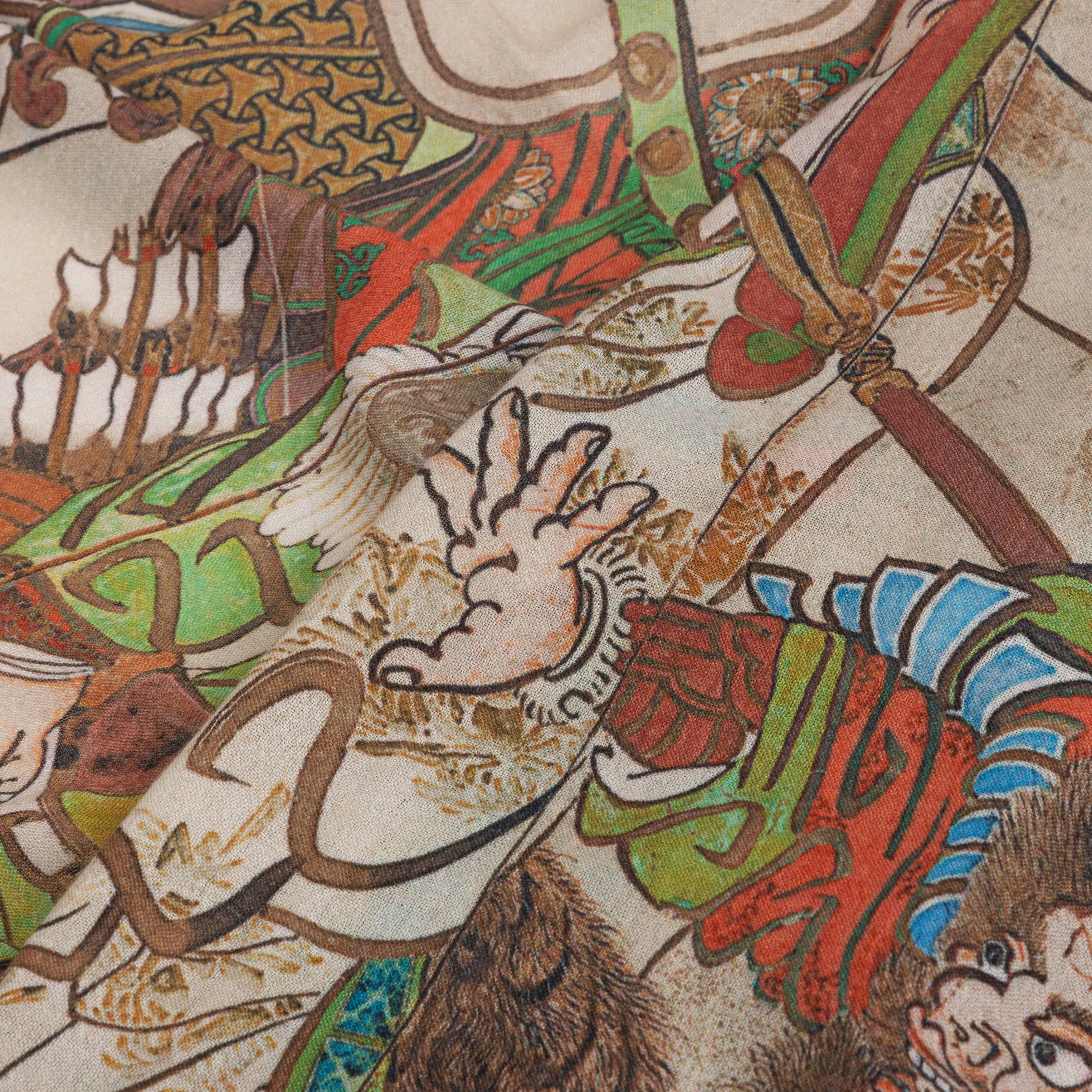 Cashmere/Silk Three Kingdoms Print Scarf