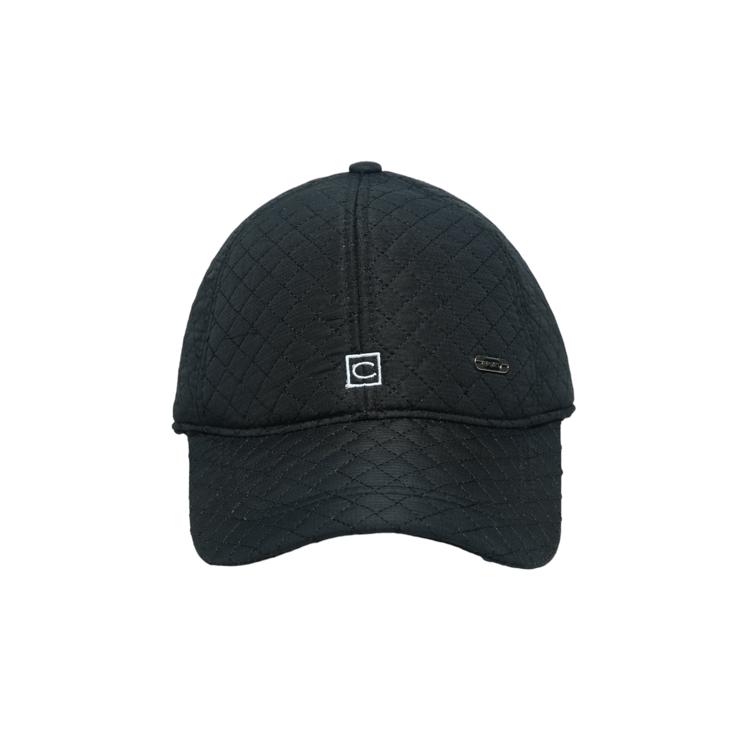Chokore Curved Brim Diamond Check Ear Protective Baseball Cap (Solid Black)