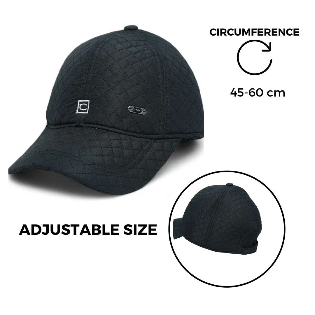 Chokore Curved Brim Diamond Check Ear Protective Baseball Cap (Solid Black)