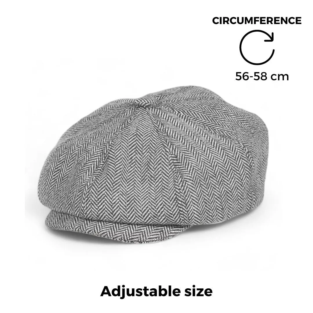 Chokore Herringbone Vintage Baker Boy Cap (Black & White)