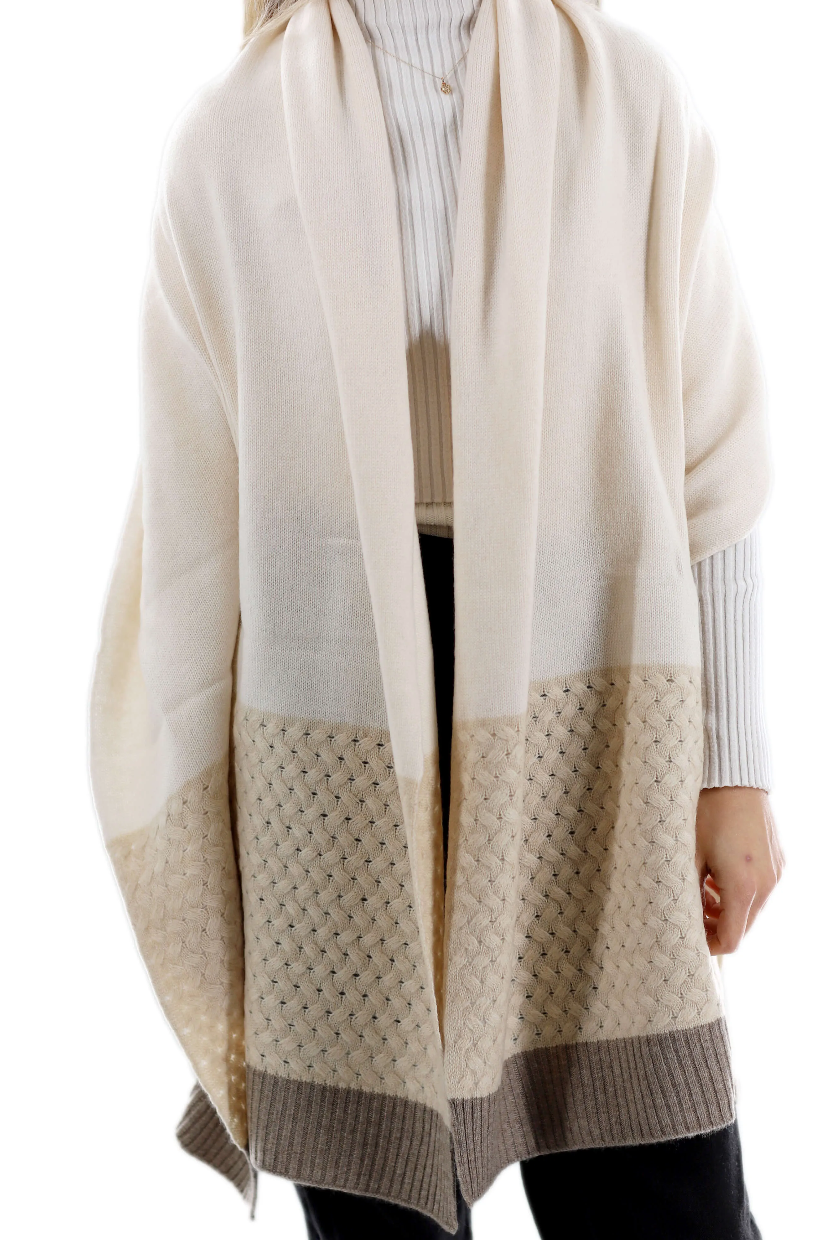 Color block Cashmere Blend Scarf - Ivory/Beige