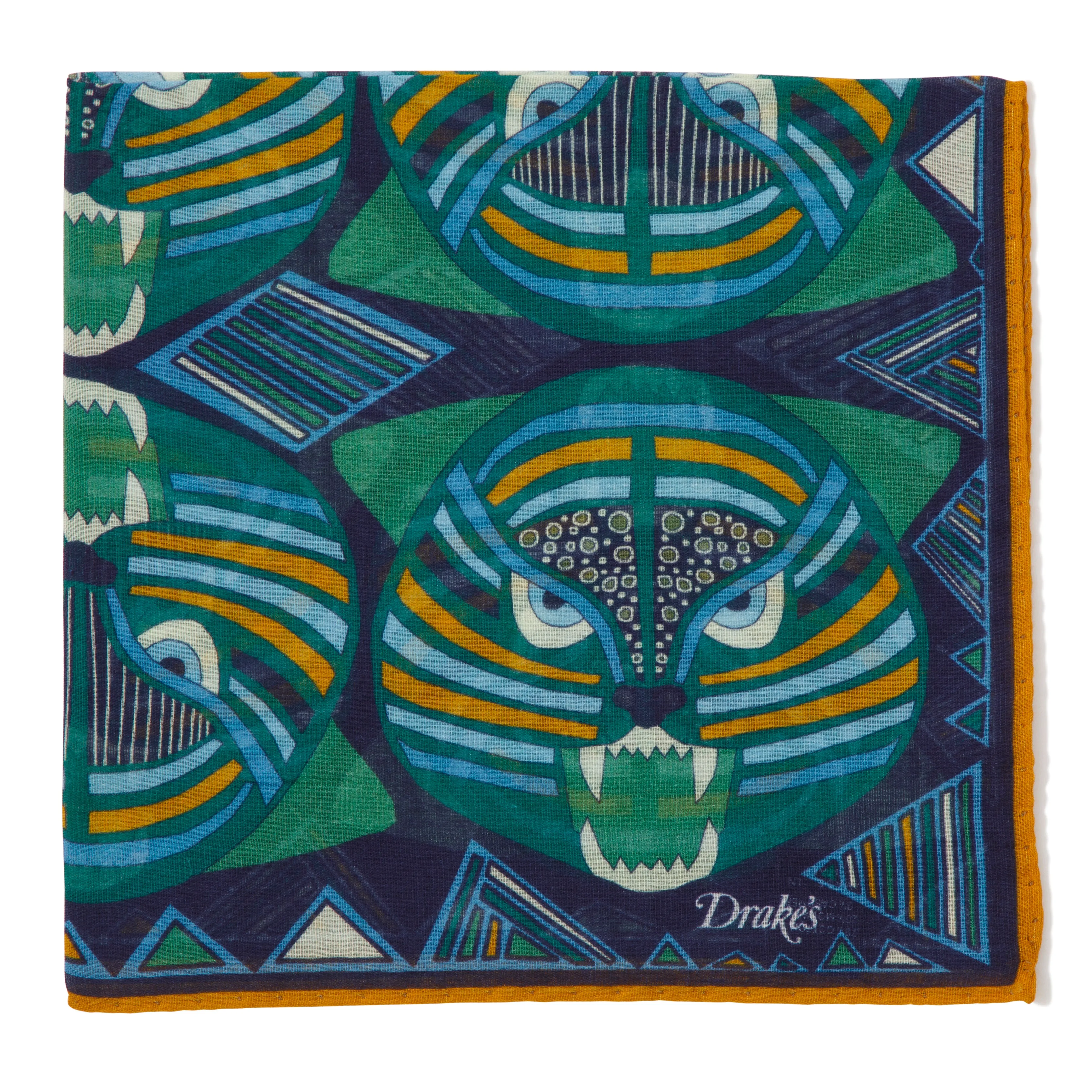 Cotton/Modal/Cashmere Bold Tiger Print Pocket Square