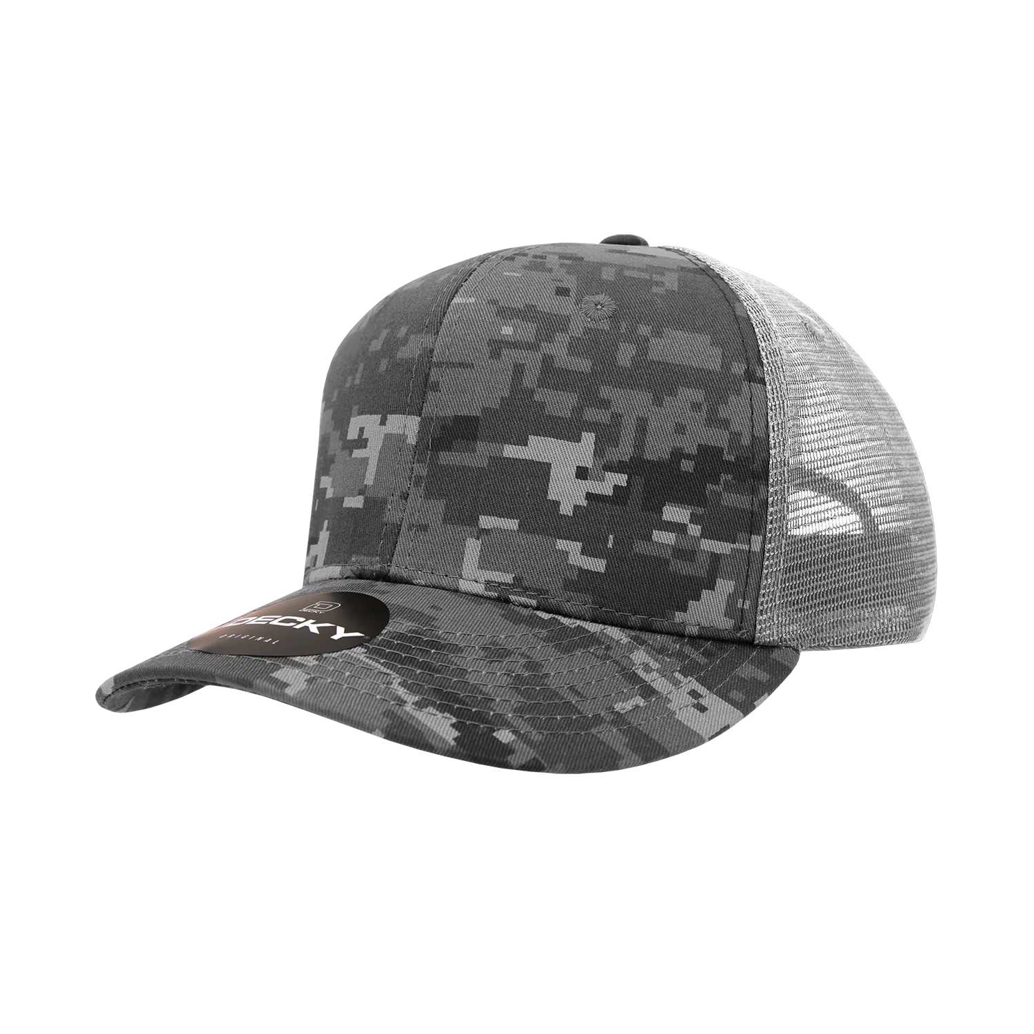 Decky 1054 Camo Curve Bill Trucker Hat, 6 Panel Camo Trucker Cap