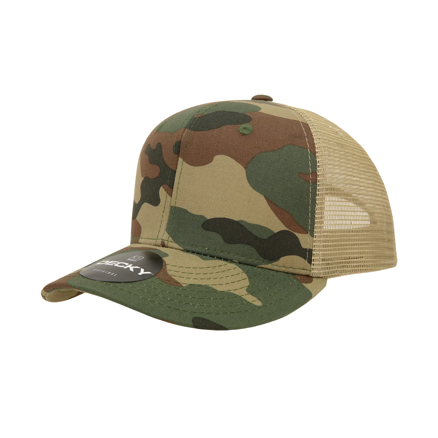 Decky 1054 Camo Curve Bill Trucker Hat, 6 Panel Camo Trucker Cap