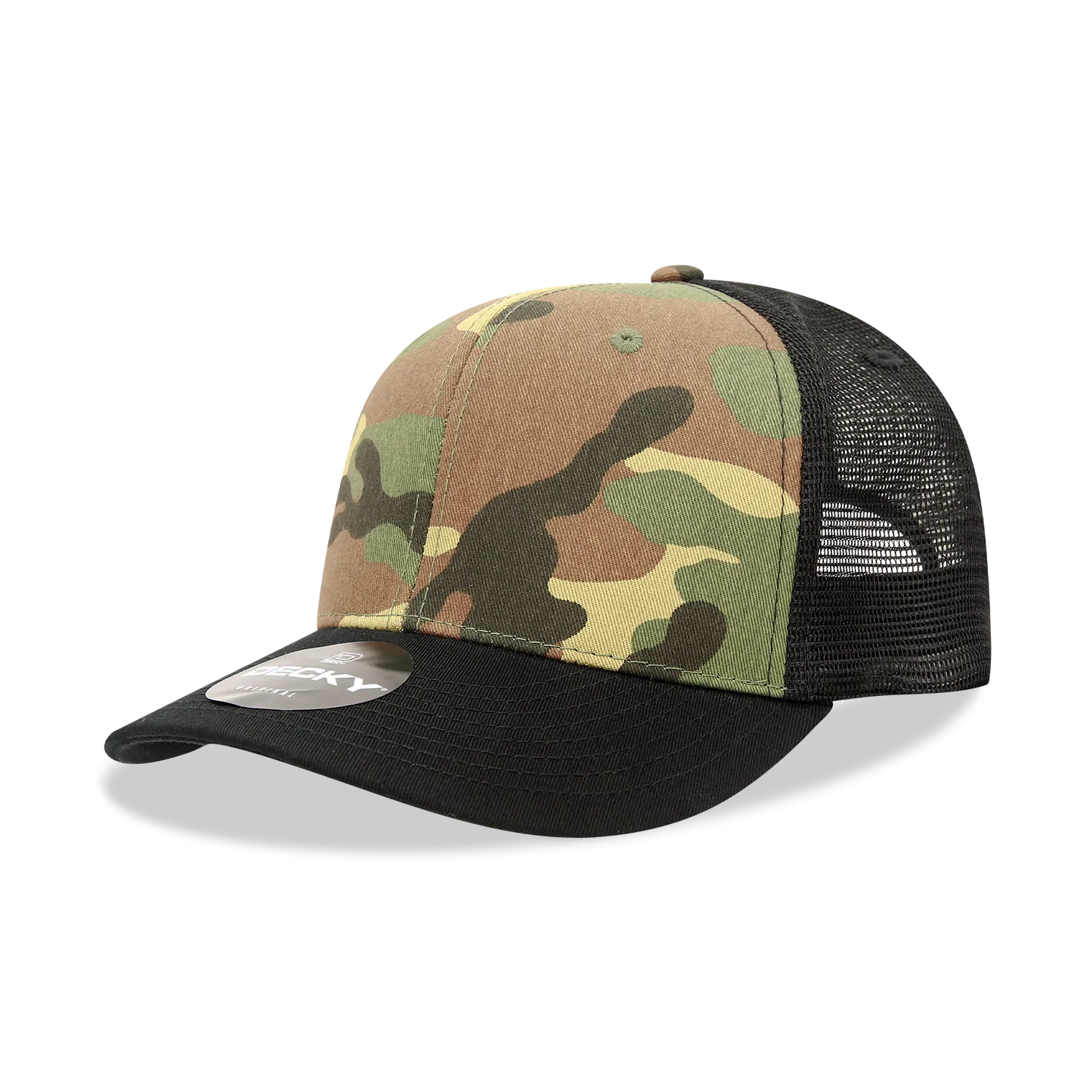 Decky 1054 Camo Curve Bill Trucker Hat, 6 Panel Camo Trucker Cap