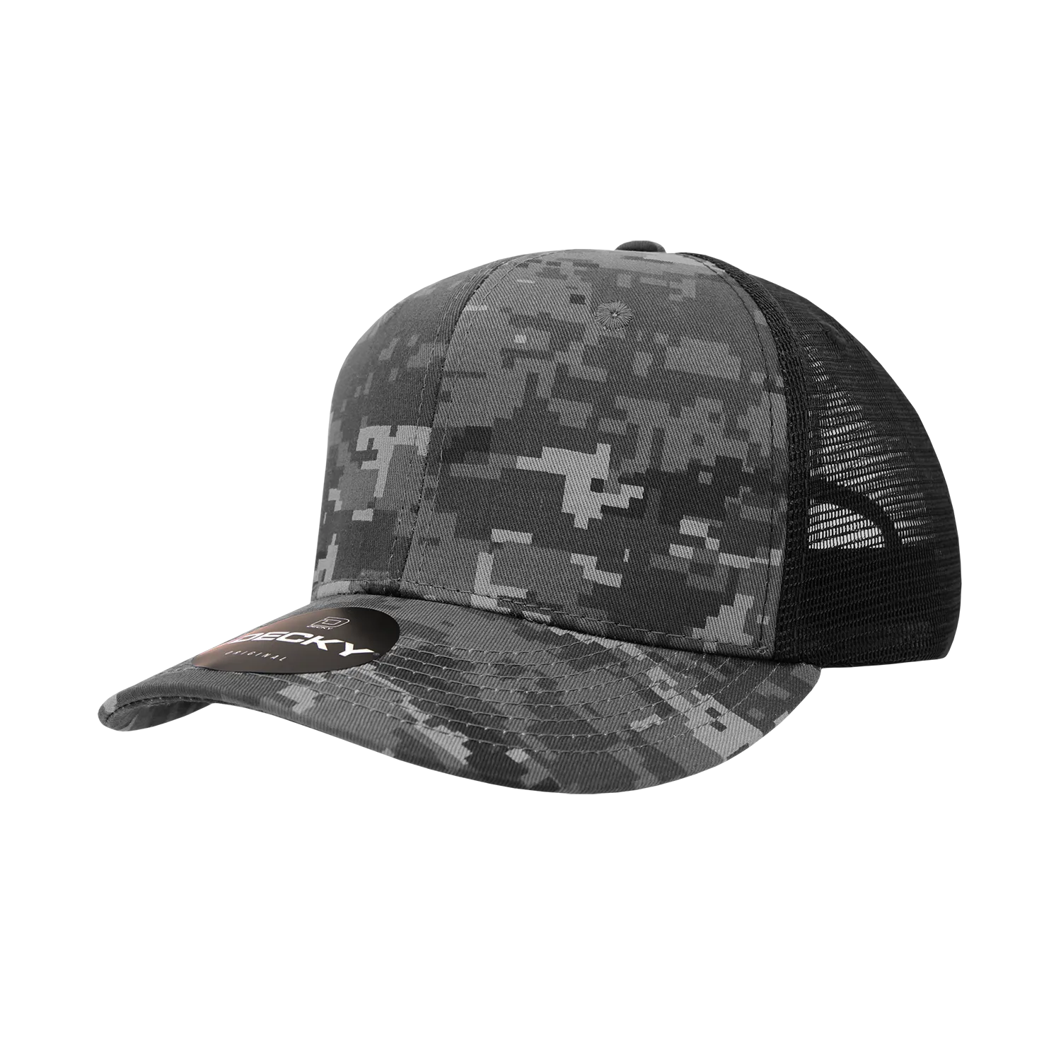 Decky 1054 Camo Curve Bill Trucker Hat, 6 Panel Camo Trucker Cap