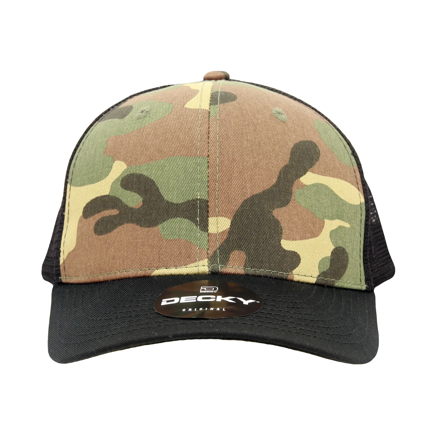 Decky 1054 Camo Curve Bill Trucker Hat, 6 Panel Camo Trucker Cap