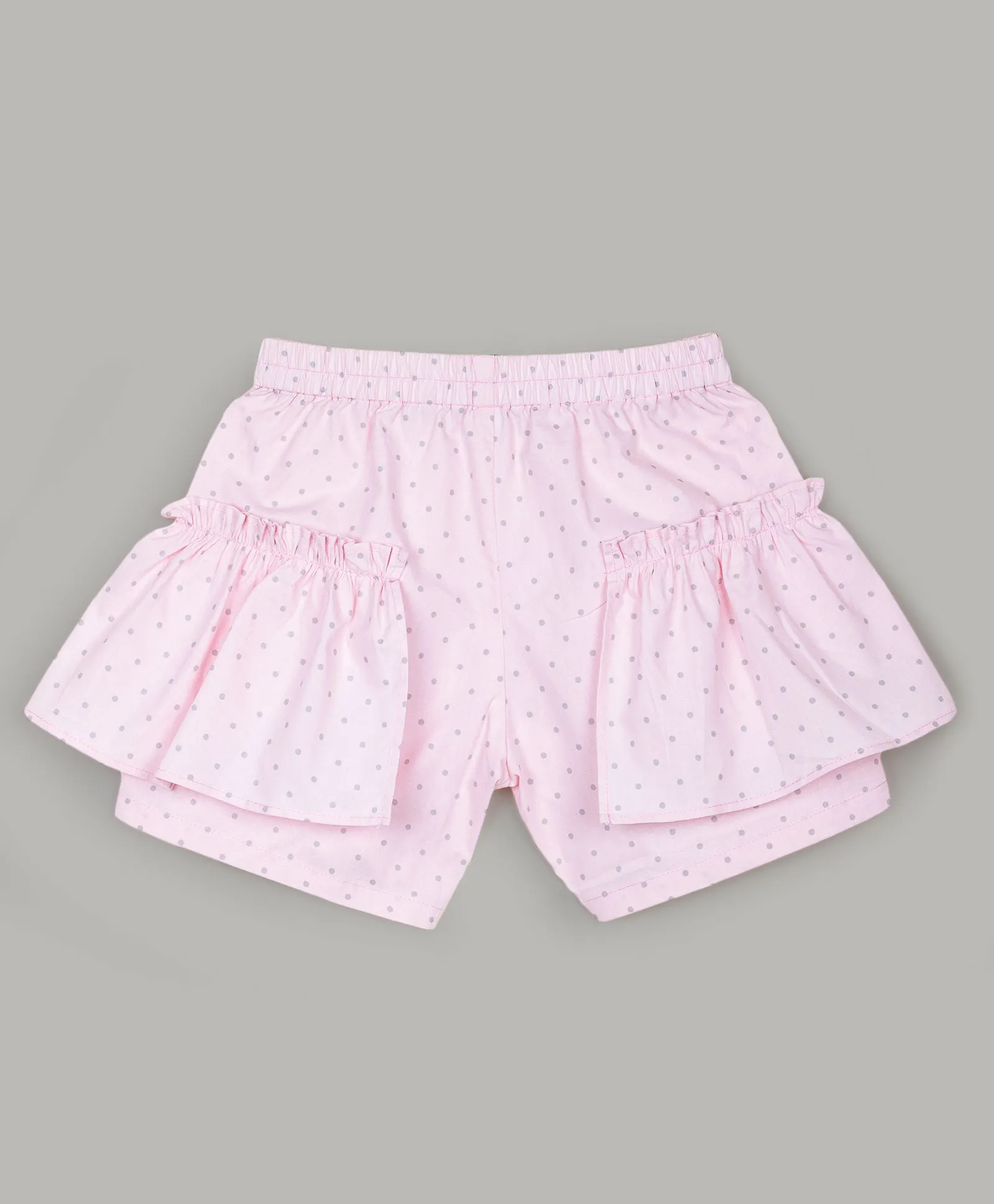 Dot print shorts with gathers at sides-Pink