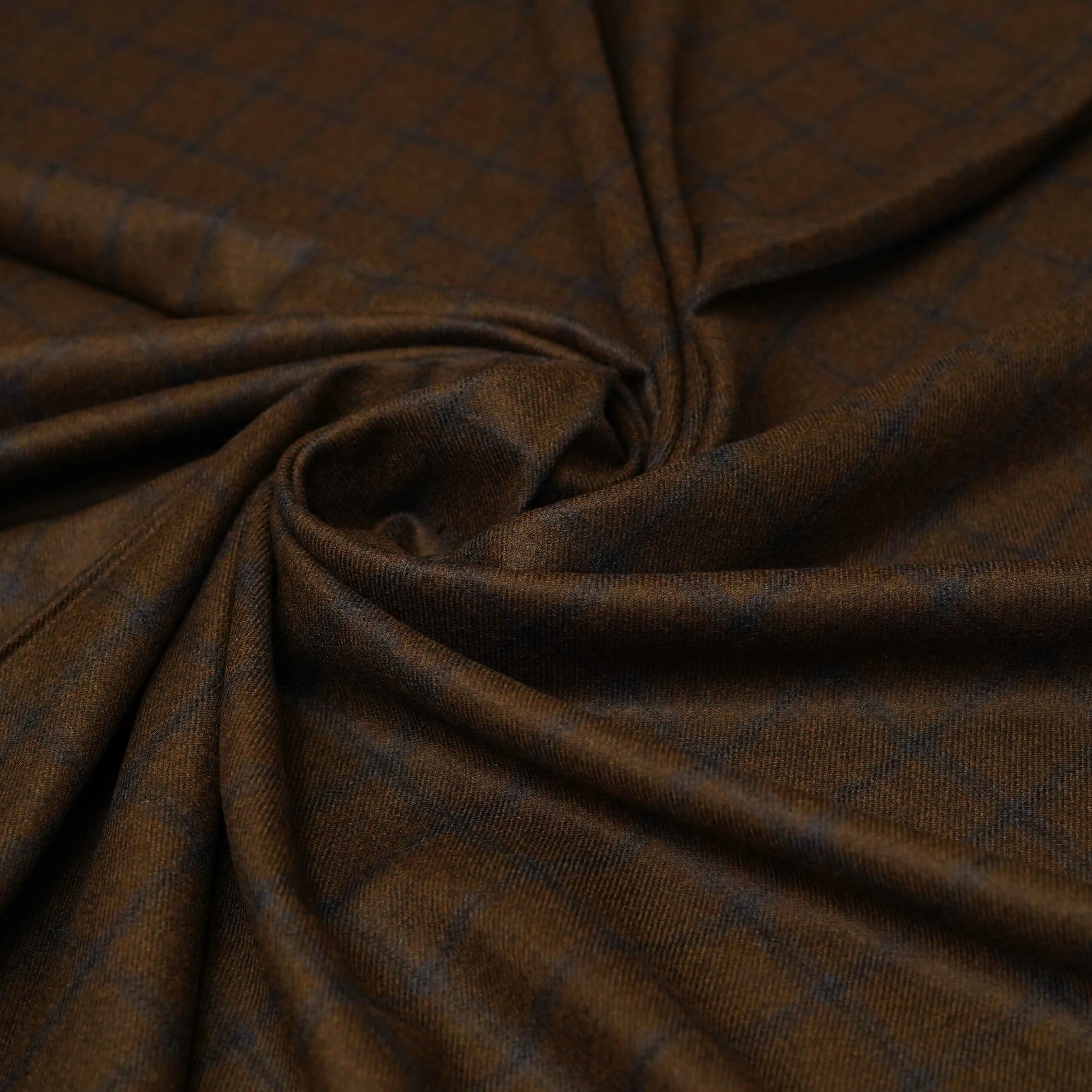 Fabric - Worsted Tweed Gingerbread Brown Windowpane Checks