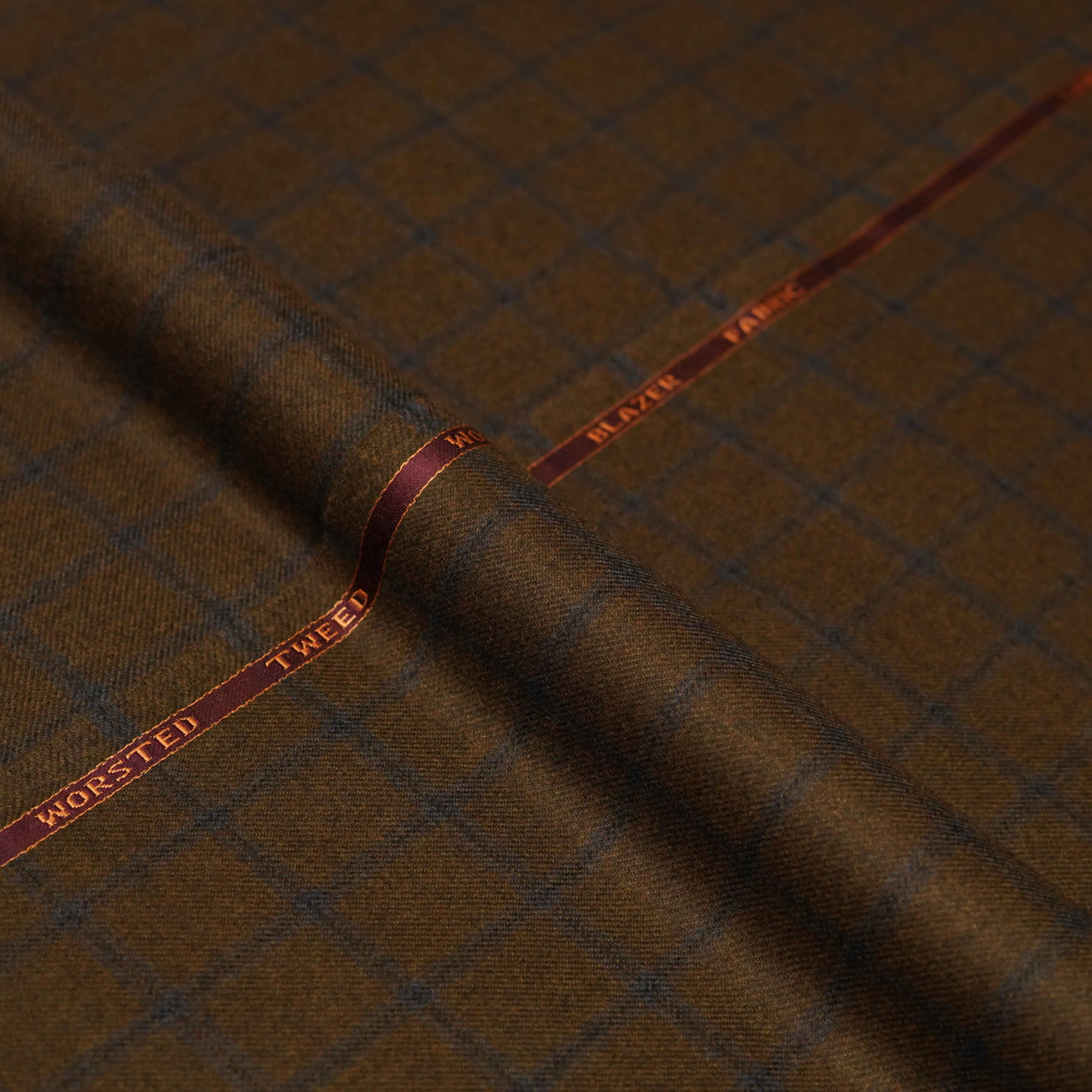 Fabric - Worsted Tweed Gingerbread Brown Windowpane Checks